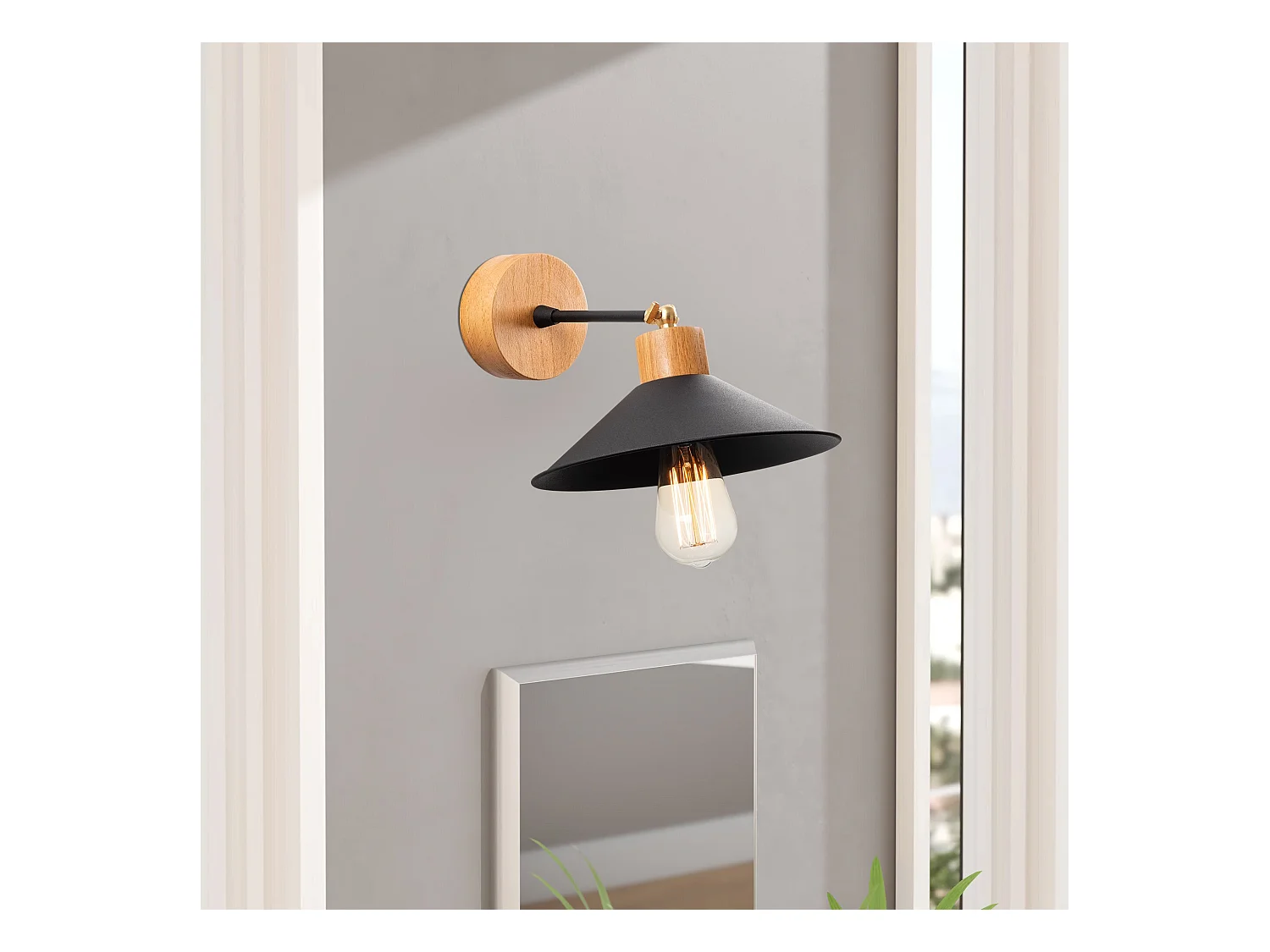 Applique Murale Interieur,  Lampe Murale Industrielle Bois, Noir 24x24x20 Cm