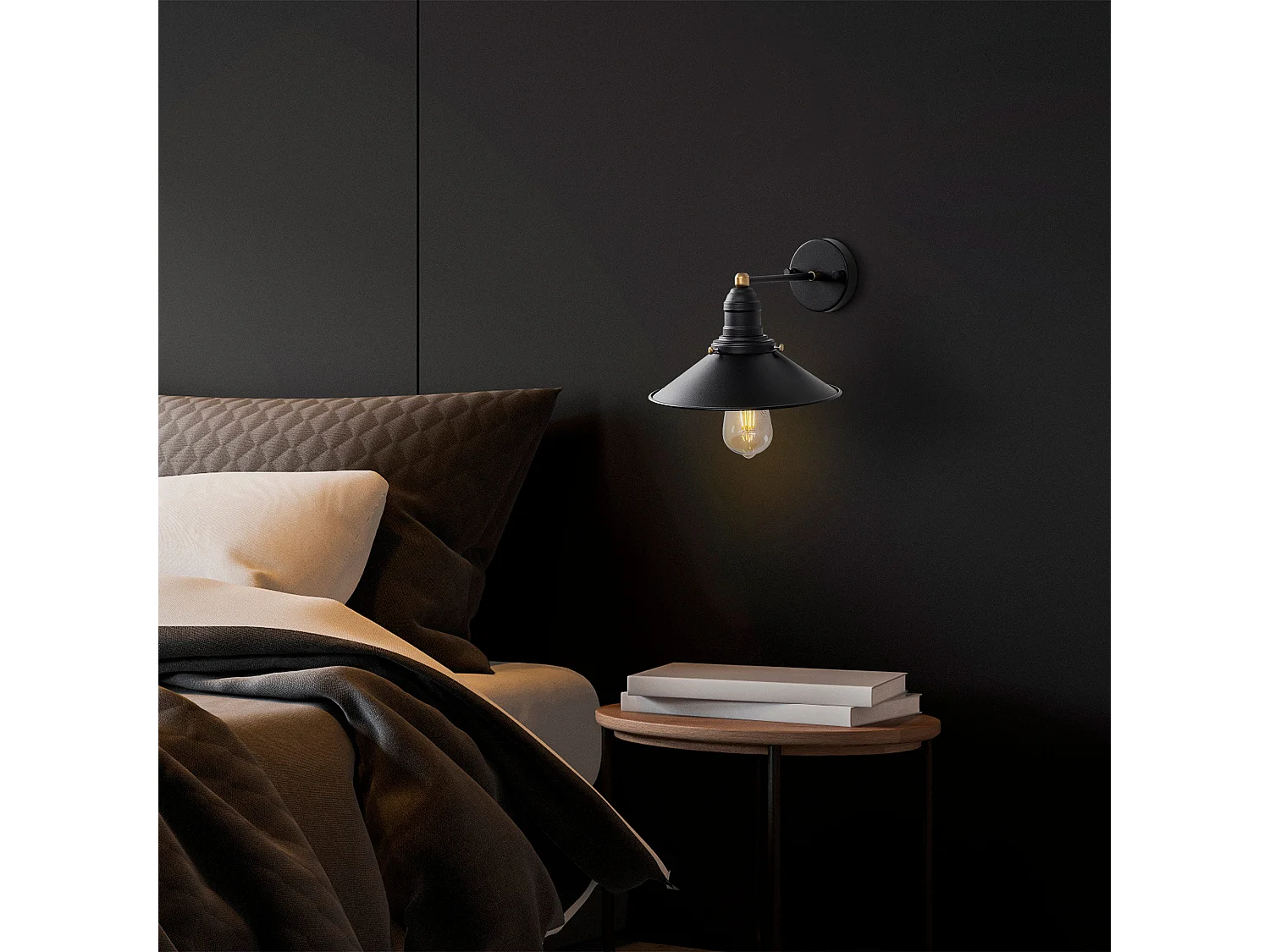 Applique Murale Interieur,  Lampe Murale Industrielle Bois, Noir 24x27x20 Cm