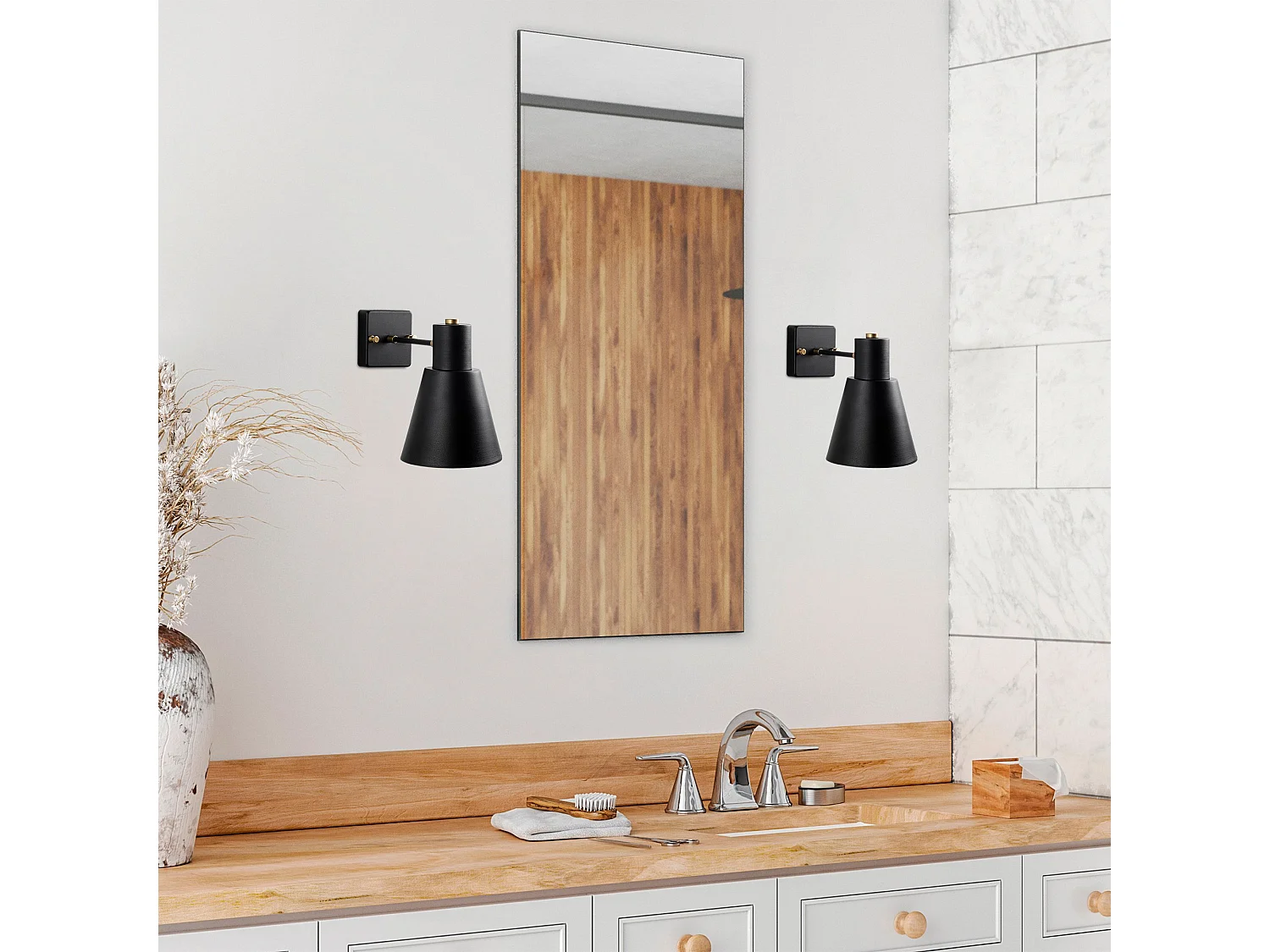 Applique Murale Interieur,  Lampe Murale Industrielle Bois, Noir 14x24x21 Cm