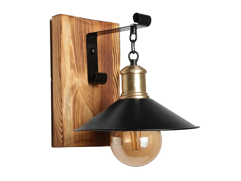 Applique Murale Interieur,  En Bois Et Métal, Luminaire Rétro Industriel , Noir 15x26x28 Cm