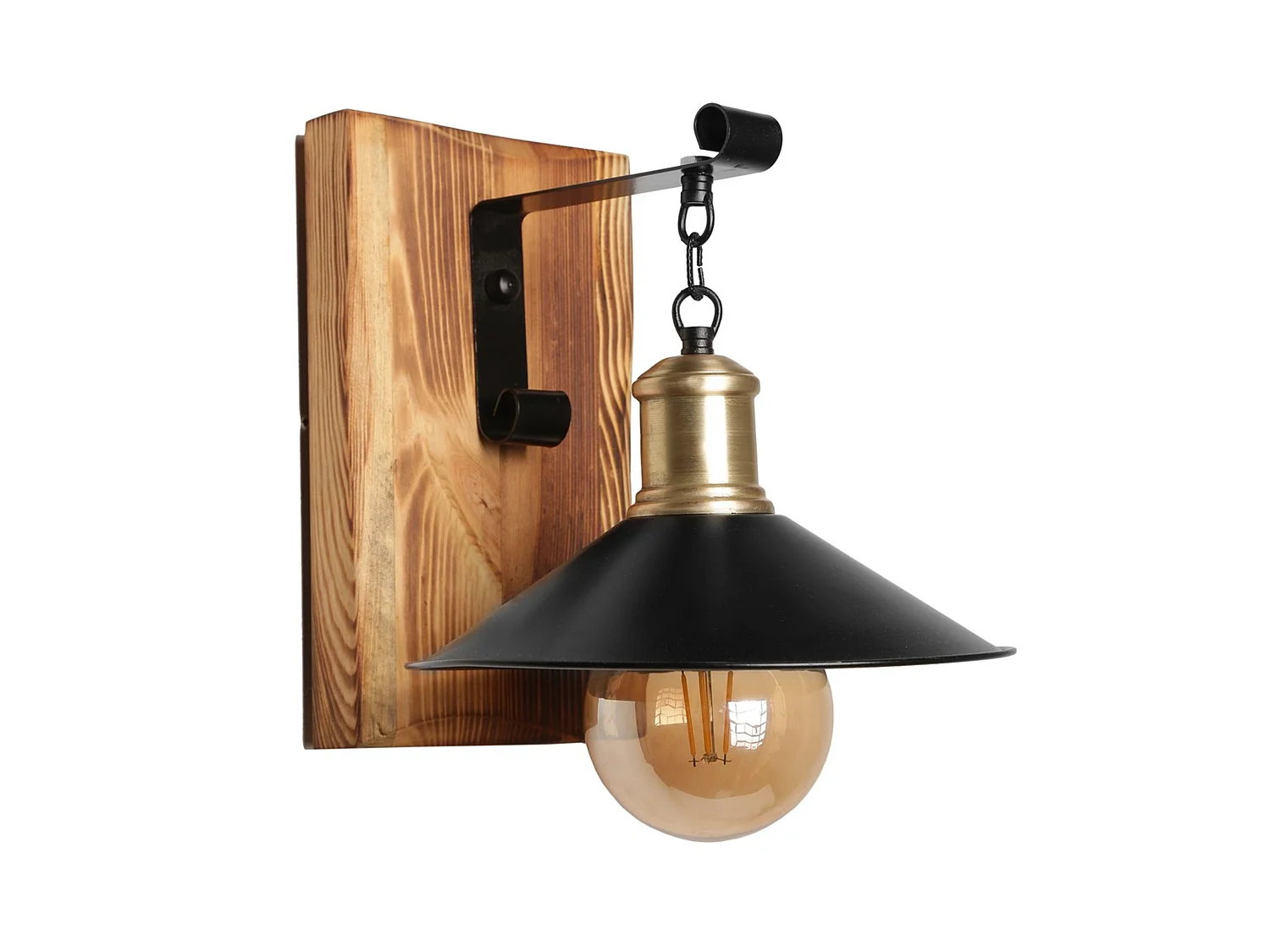 Applique Murale Interieur,  En Bois Et Métal, Luminaire Rétro Industriel , Noir 15x26x28 Cm