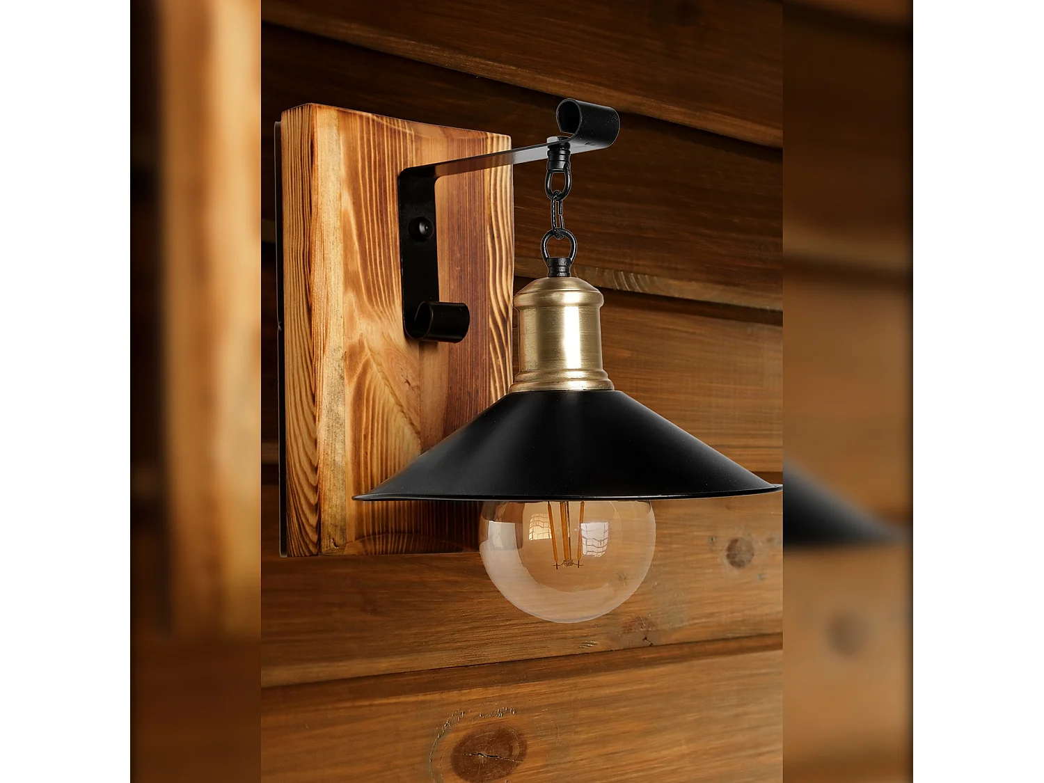 Applique Murale Interieur,  En Bois Et Métal, Luminaire Rétro Industriel , Noir 15x26x28 Cm