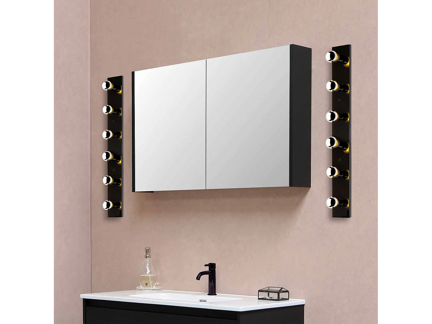 Applique Murale Interieur,  Lampe Murale Industrielle Bois, Noir 10x10x91 Cm