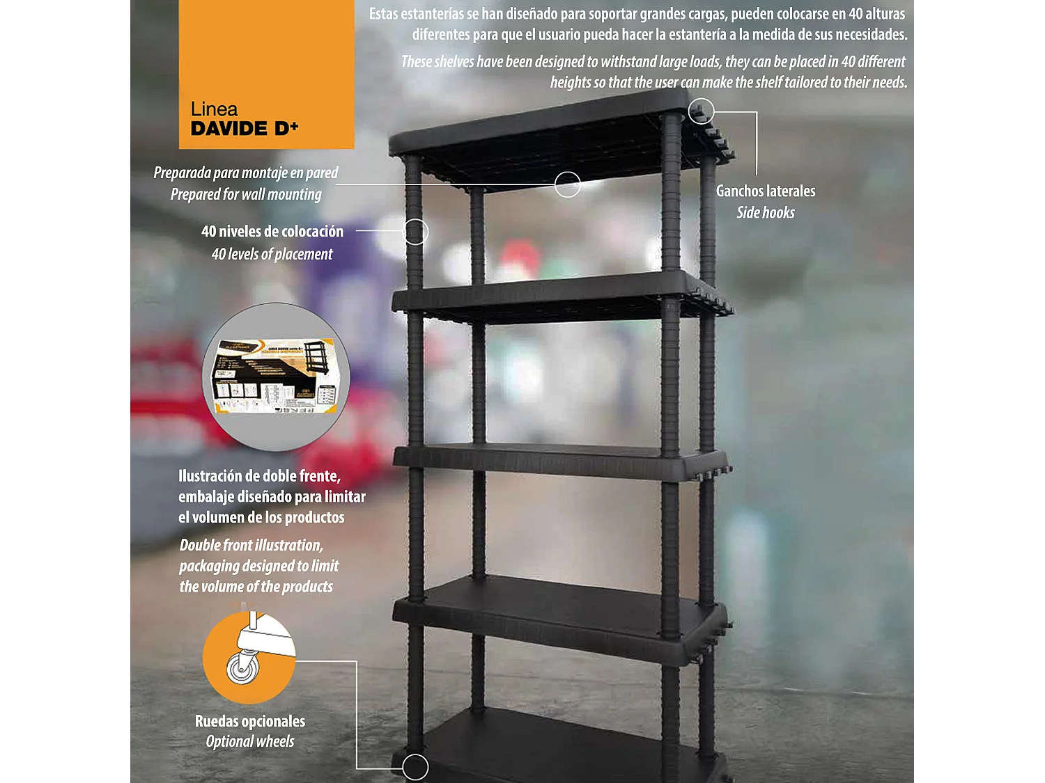 Tablette À 5 Niveaux En Polypropylène L 72 x 35 x 164.5 cm.