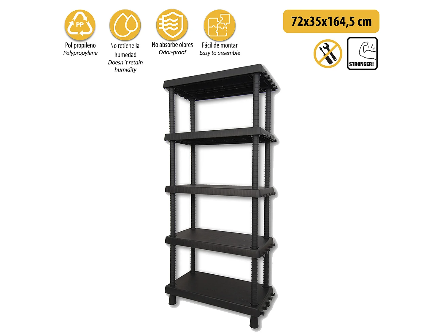 Tablette À 5 Niveaux En Polypropylène L 72 x 35 x 164.5 cm.