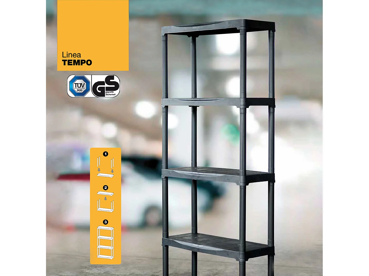 Étagère modulaire avec 4 baldas en plastique 60x30x133 cm.