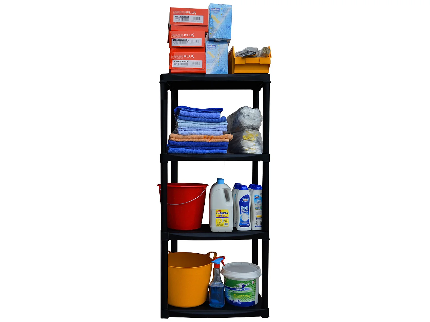 Étagère modulaire avec 4 baldas en plastique 60x30x133 cm.