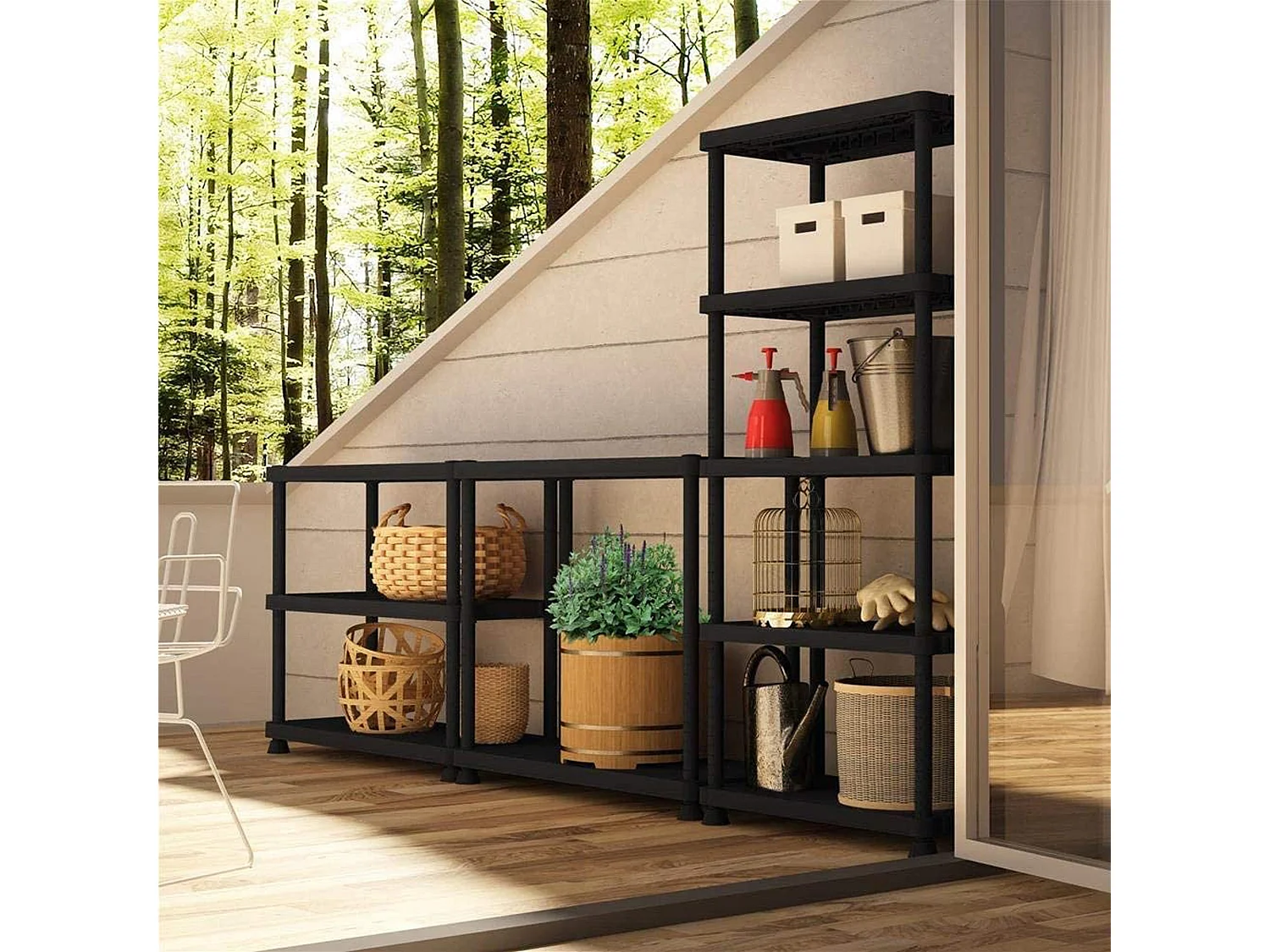 Étagère modulaire avec 4 baldas en plastique 60x30x133 cm.