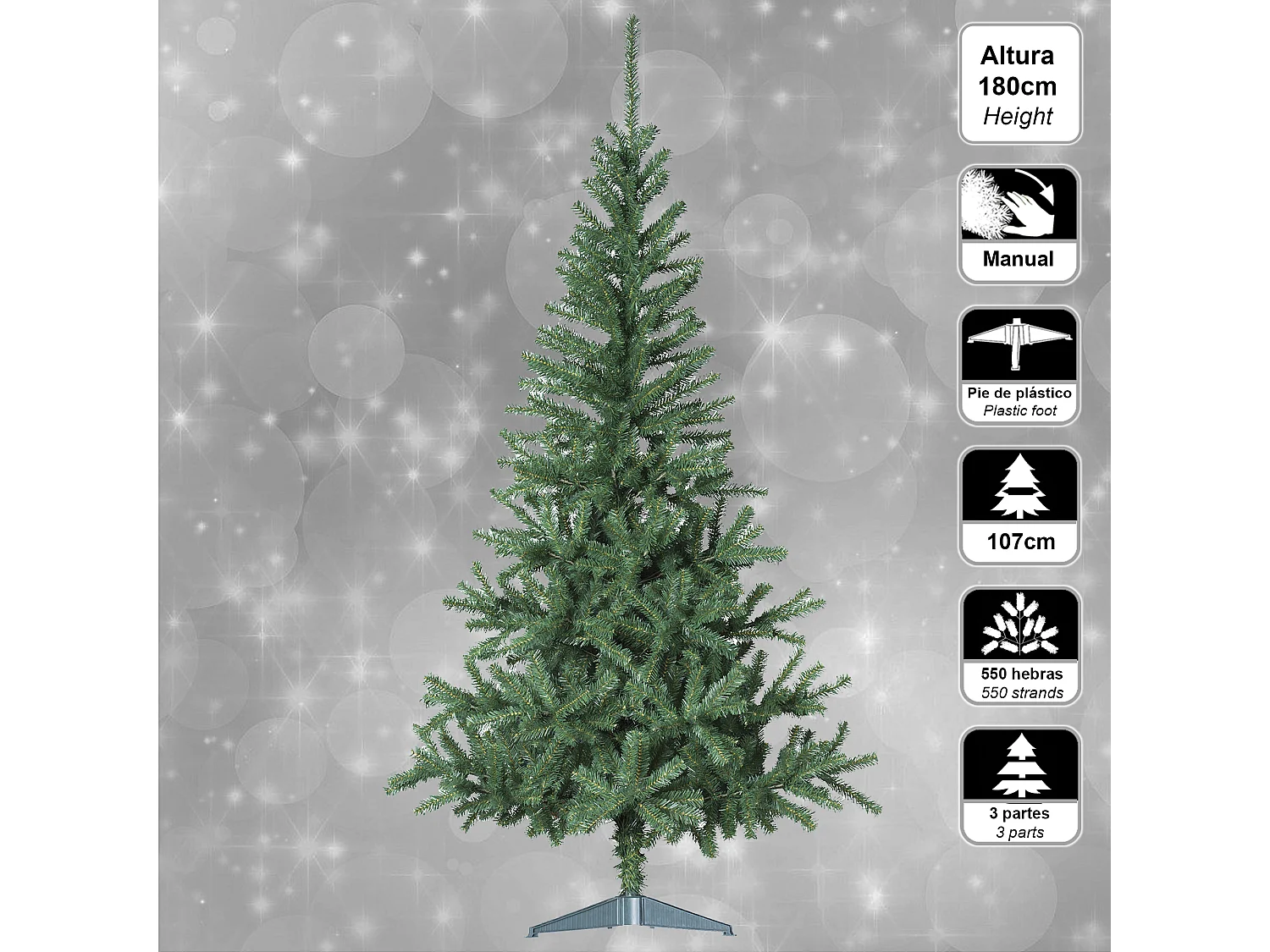 Sapin Vert 180 cm, Pack De 18 Décorations De Noël Rouges, 6 Guirlandes + 20 LED