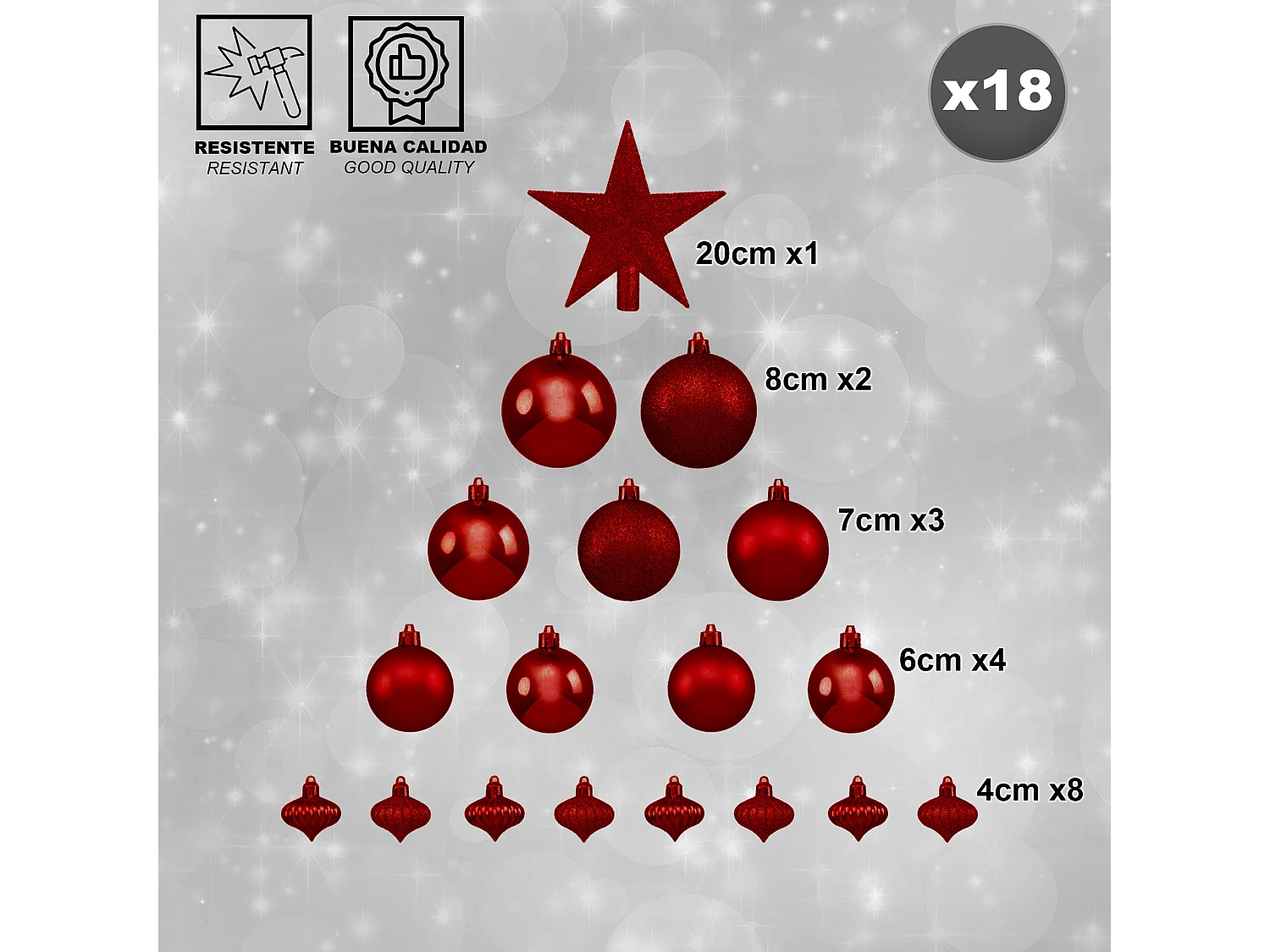 Sapin Vert 180 cm, Pack De 18 Décorations De Noël Rouges, 6 Guirlandes + 20 LED