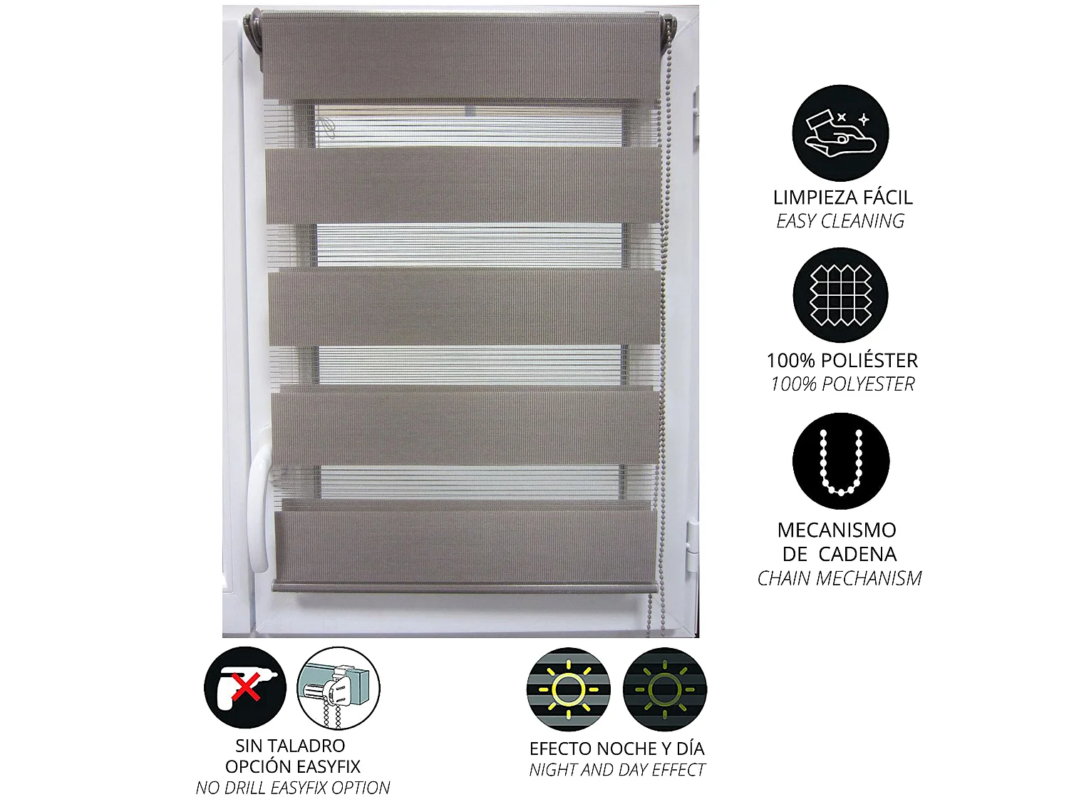 Store Enrouleur Lumière Et Nuit 120x180c Couleur Taupe