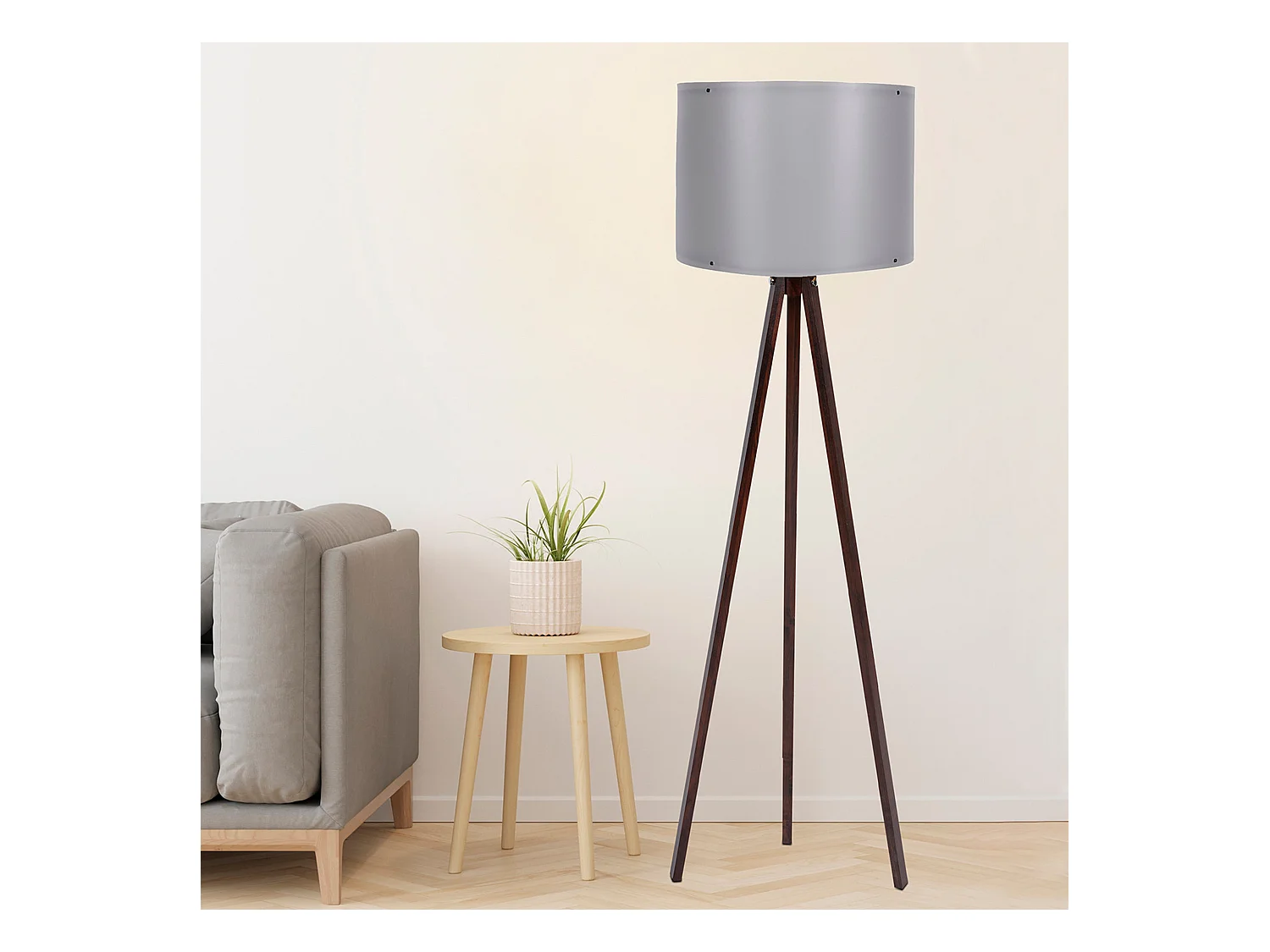 Lampadaire 145 Cm. Gris/noyer, Type E 27 Max 45 - 60 W