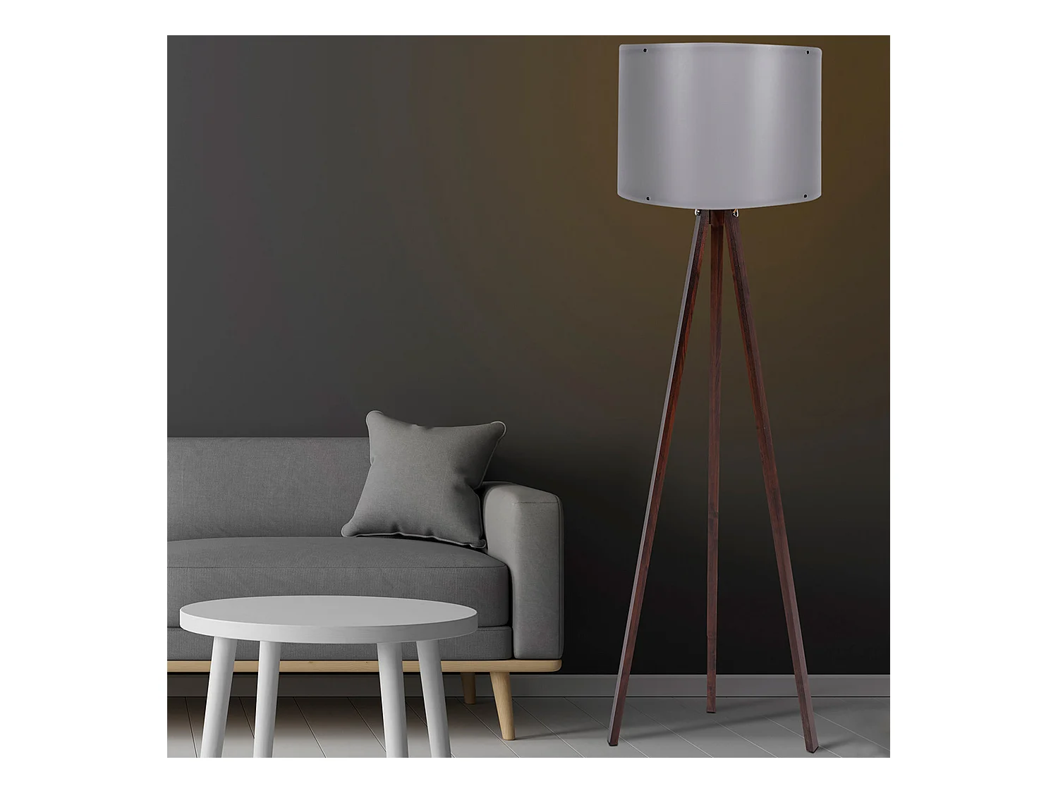 Lampadaire 145 Cm. Gris/noyer, Type E 27 Max 45 - 60 W