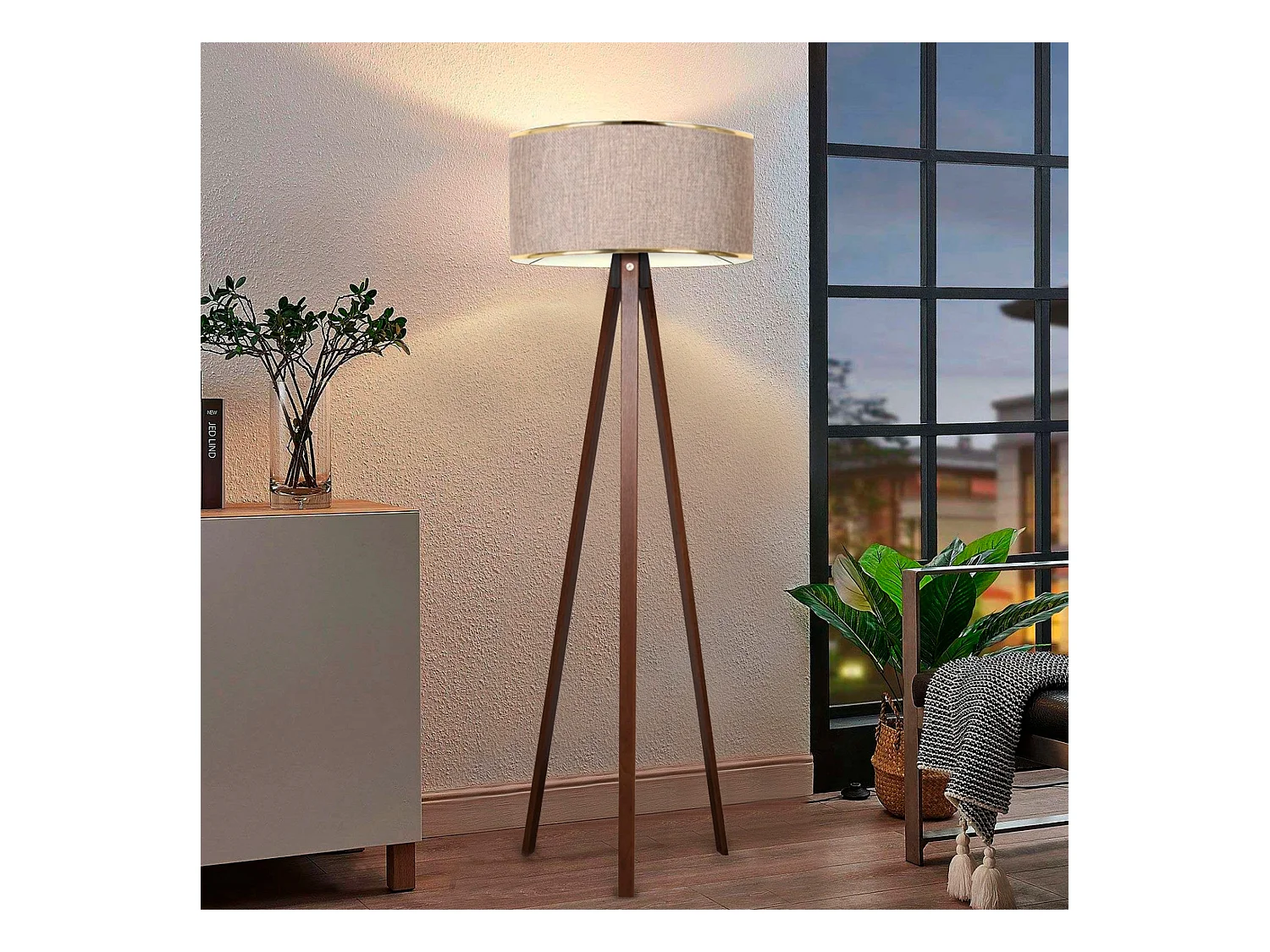 Lampadaire 140 Cm. Beige/or, Type E27 Max 60 W