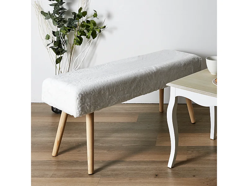 Banc Imitation Fourrure Aurea Blanc, Marron