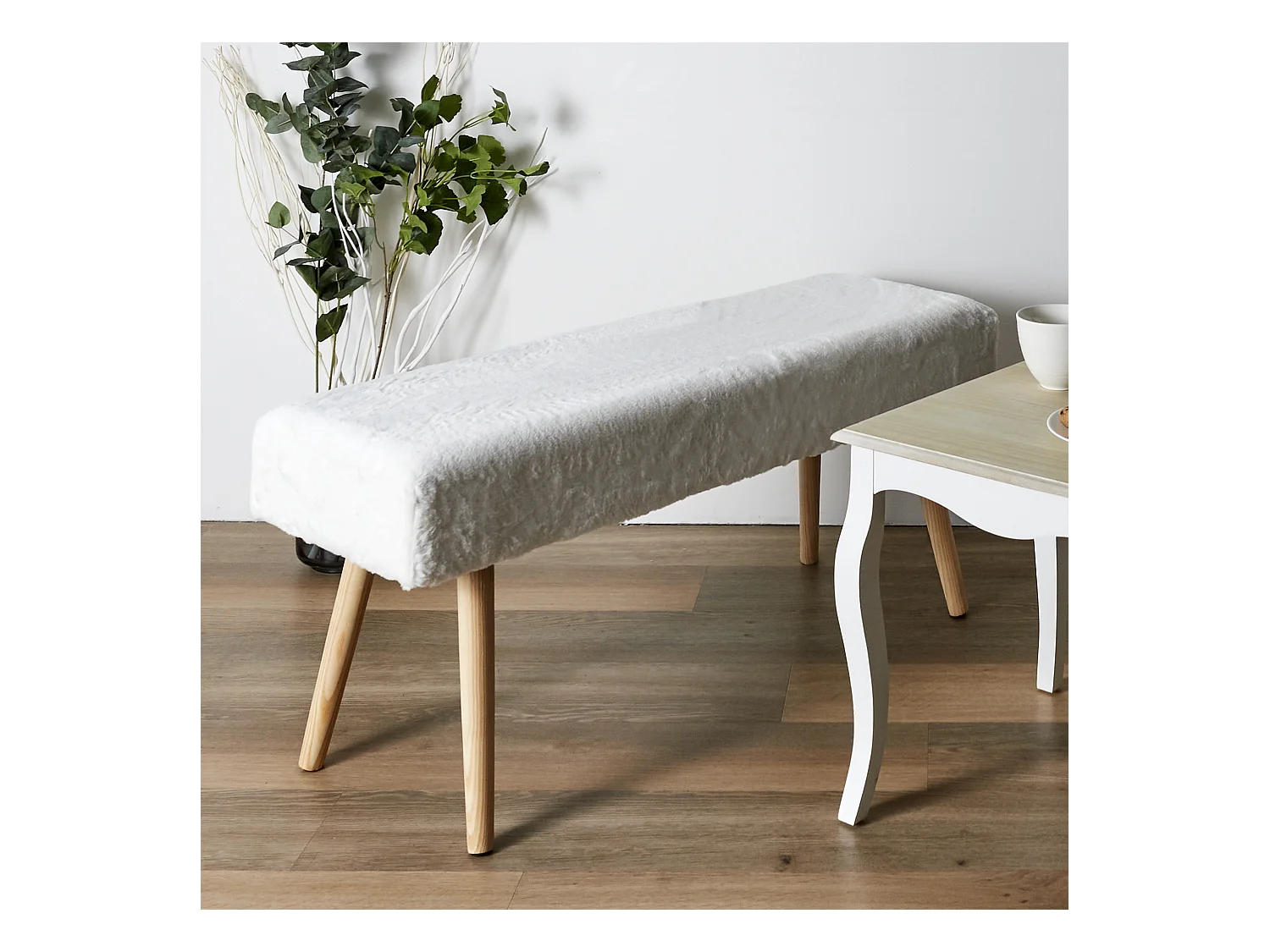Banc Imitation Fourrure Aurea Blanc, Marron