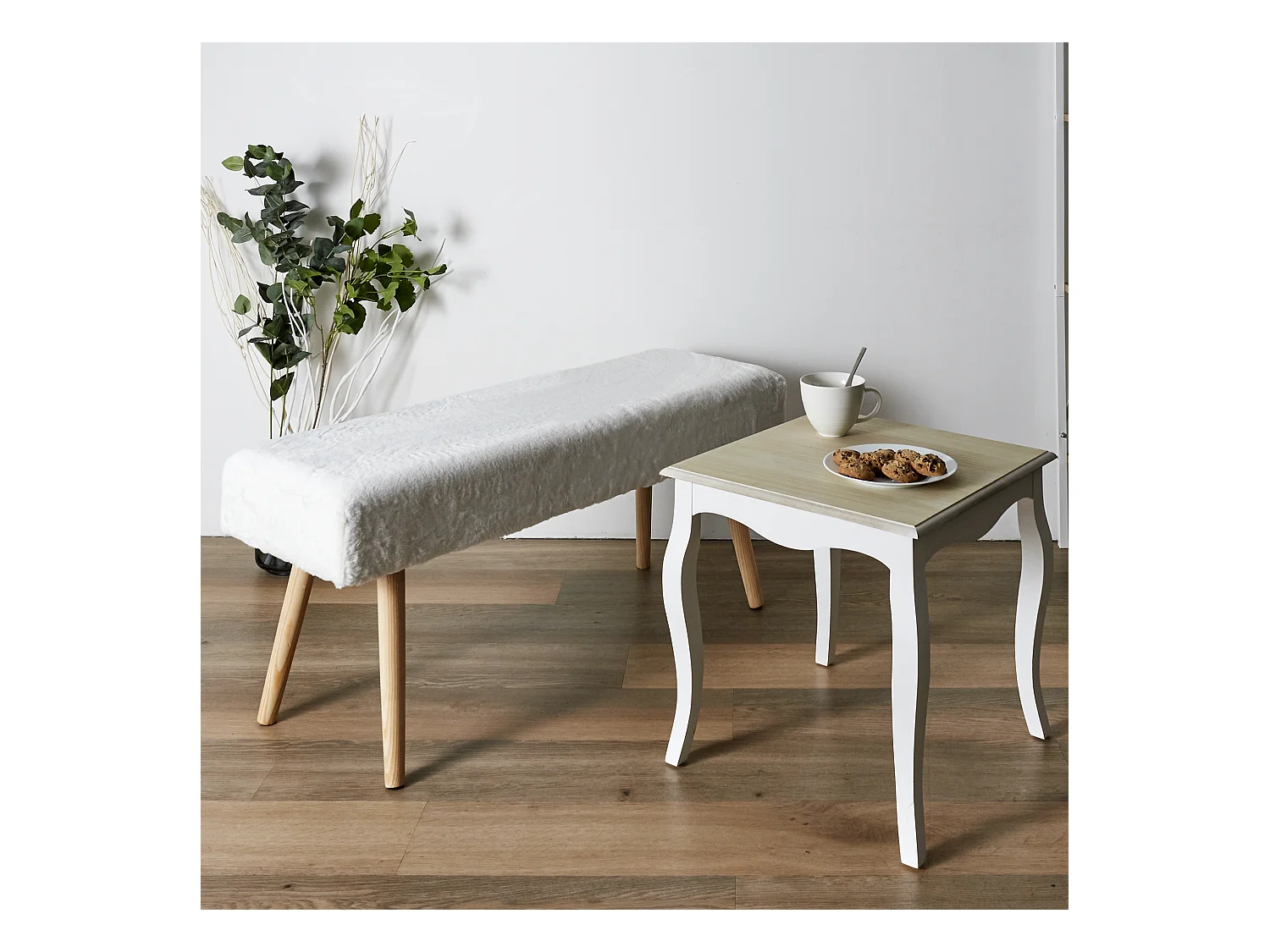 Banc Imitation Fourrure Aurea Blanc, Marron