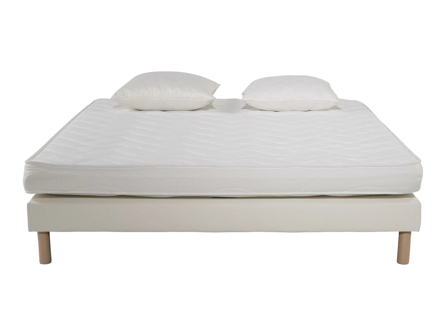 Ensemble Matelas mousse ECO - 160x200 - 2 Oreillers mémoire 60x60  - Sommier tapissier Blanc