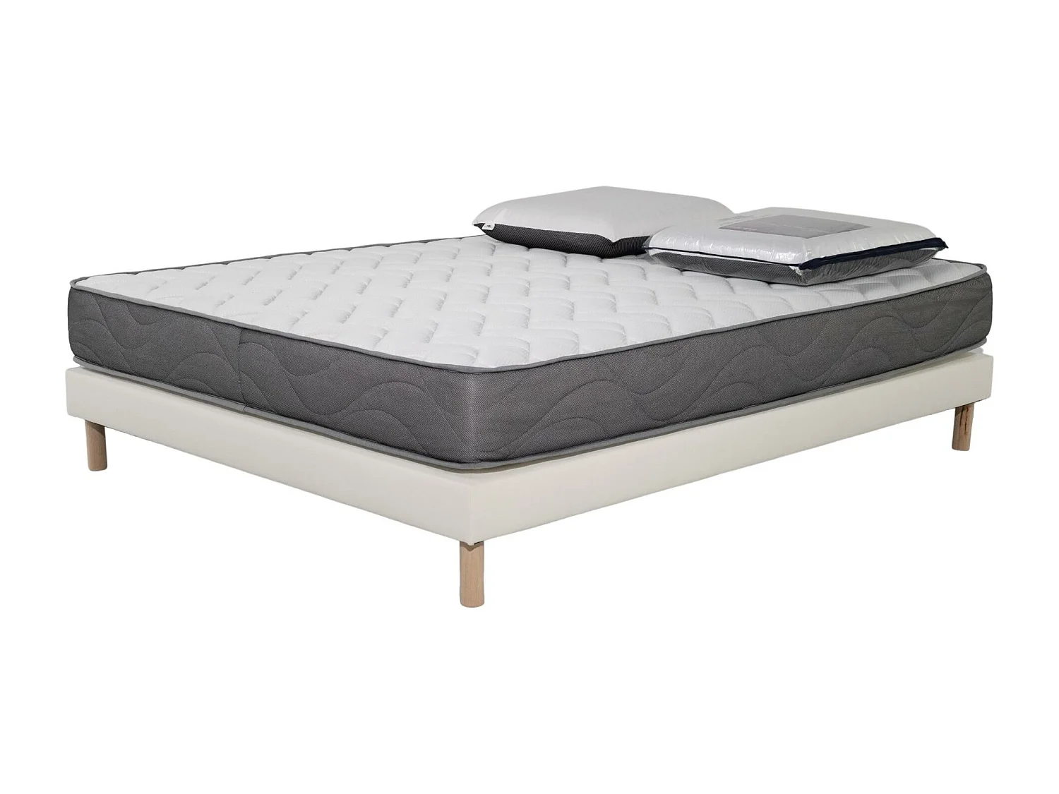 Ensemble Matelas Luxe mousse - 160x200 avec 2 Oreiller visco 60x60 et Sommier Blanc