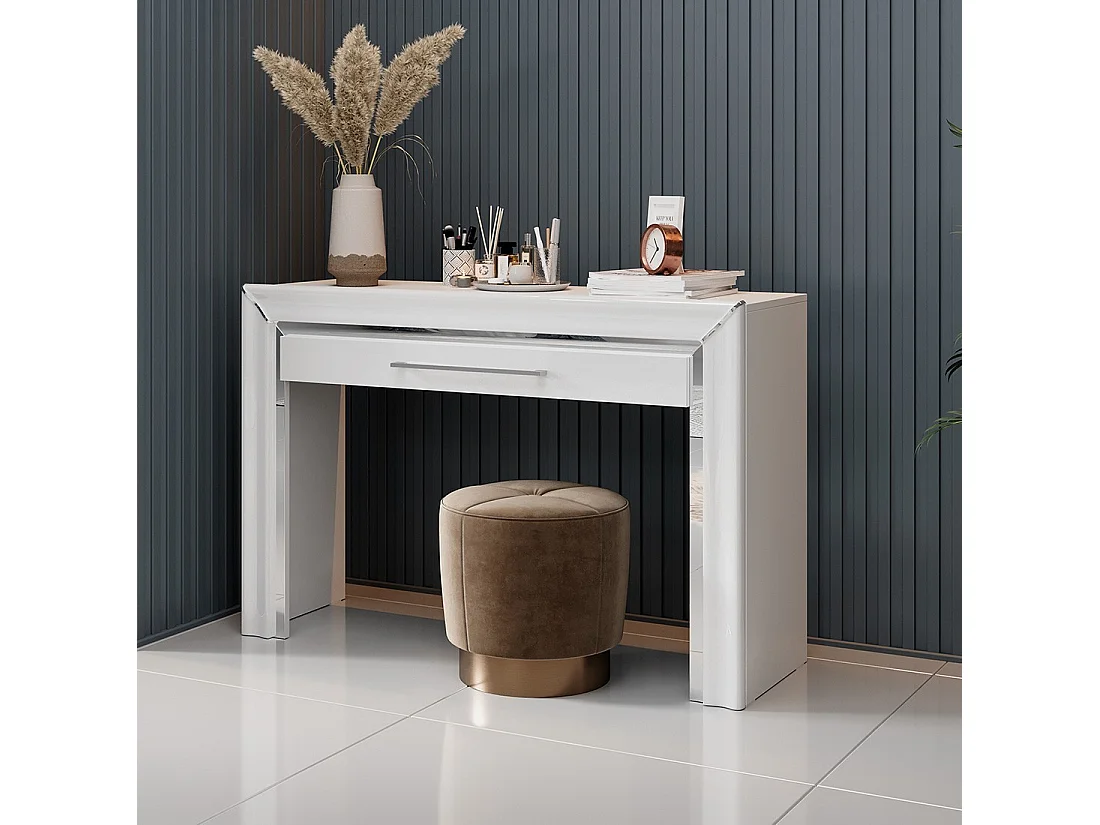 Bureau console design collection DOHA coloris blanc finitions argentées