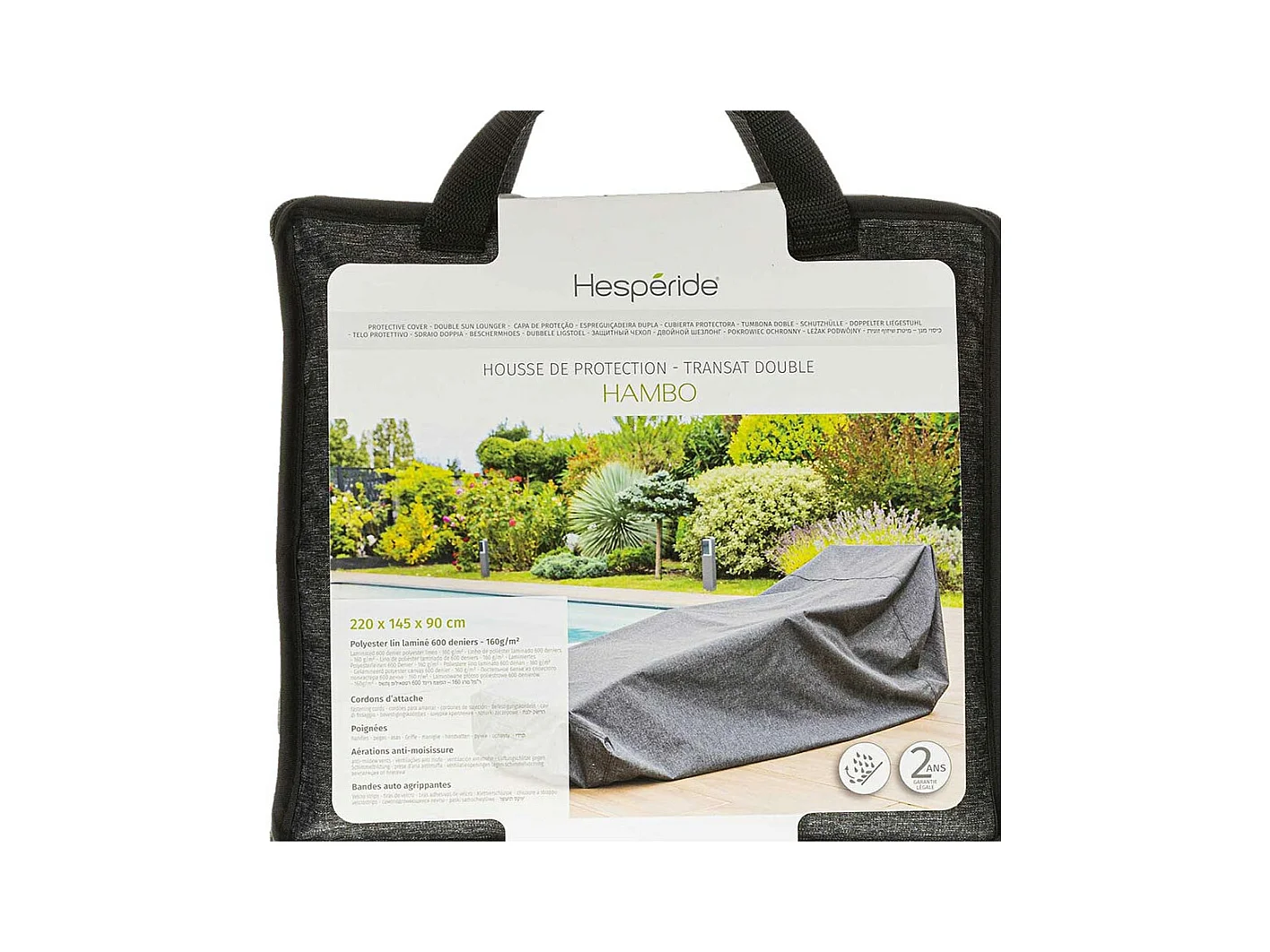 Housse pour transat double Hambo gris - 220 x 145 x 90 cm - Hespéride