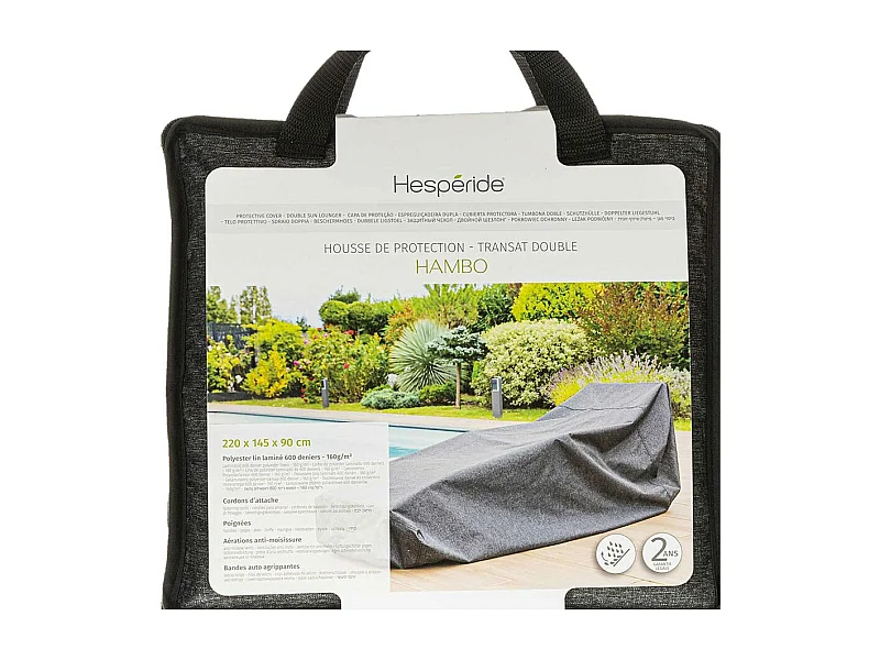 Housse pour transat double Hambo gris - 220 x 145 x 90 cm - Hespéride