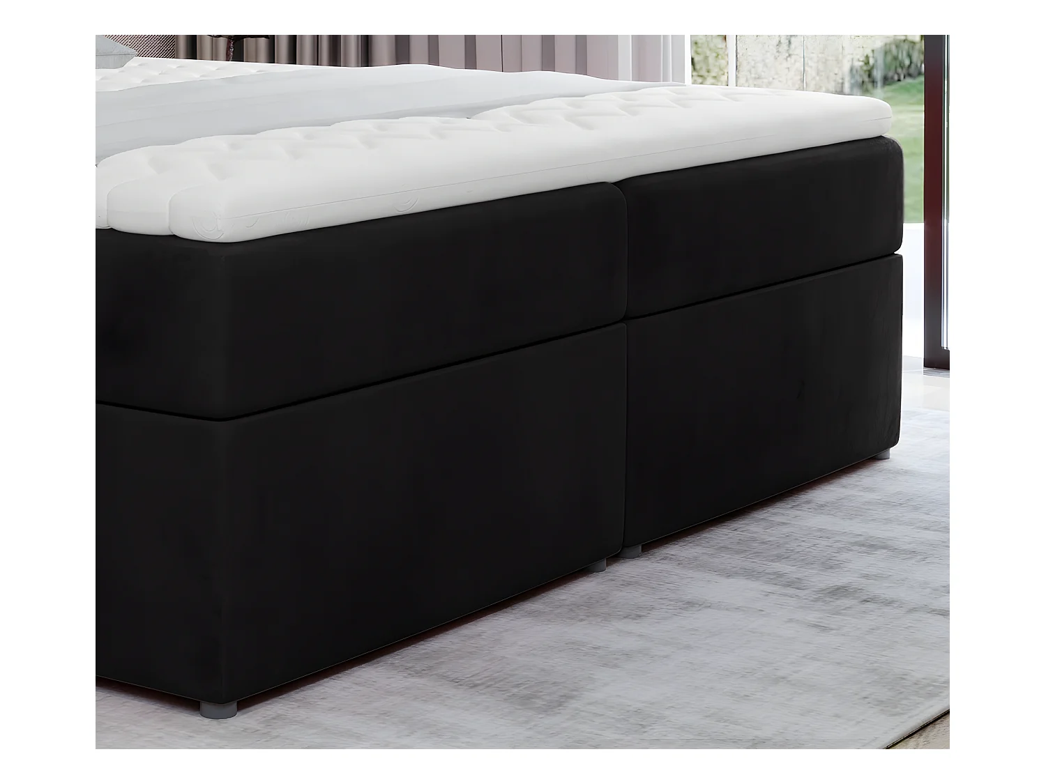 Ensemble boxspring complet tête de lit + sommiers + matelas + surmatelas IDYLLE - velours luxe noir - 160x200 cm