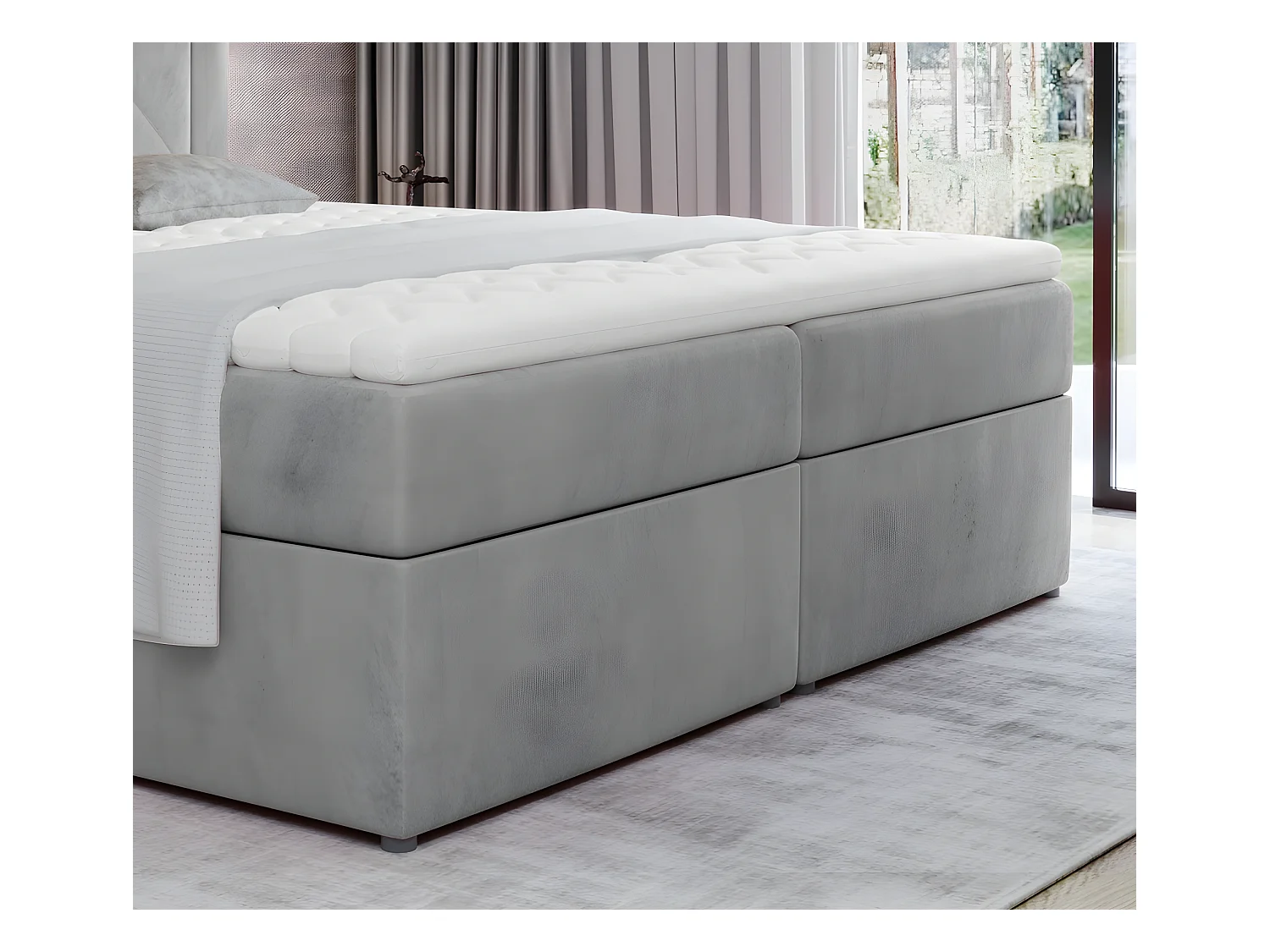 Ensemble boxspring complet tête de lit + sommiers + matelas + surmatelas IDYLLE - velours luxe gris - 180x200 cm