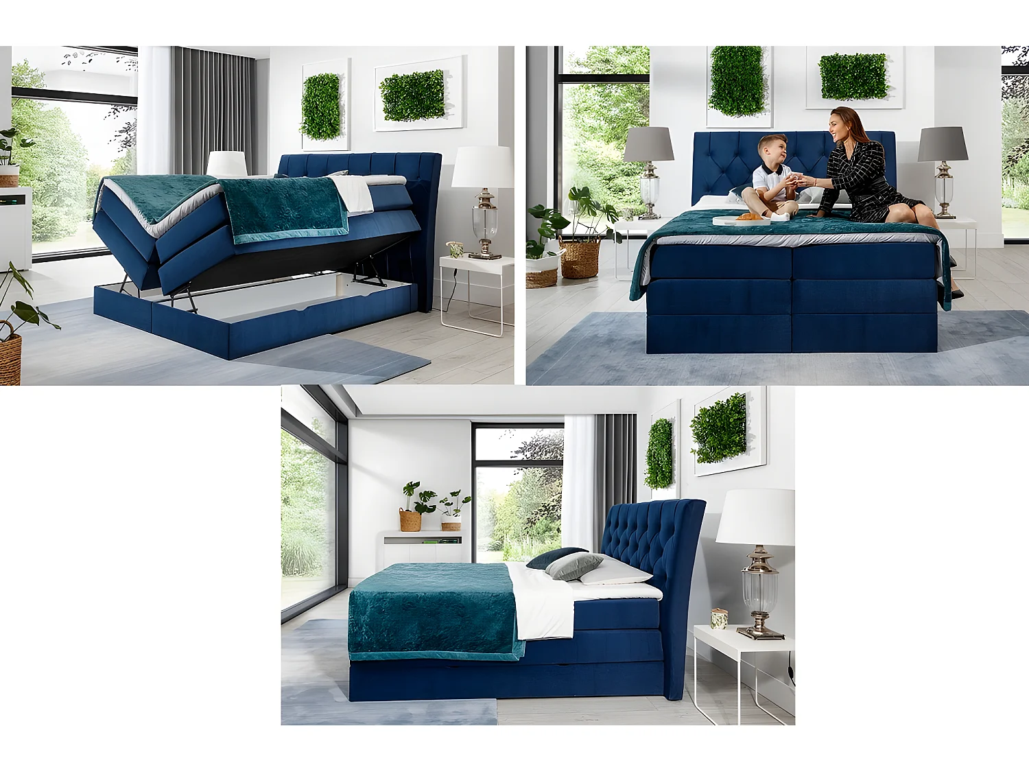 Ensemble boxspring complet tête de lit + sommiers + matelas + surmatelas MIRO en simili blanc - 140x200 cm