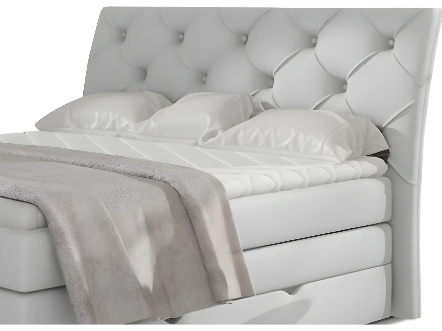 Ensemble boxspring complet tête de lit + sommiers + matelas + surmatelas MIRO en simili blanc - 140x200 cm