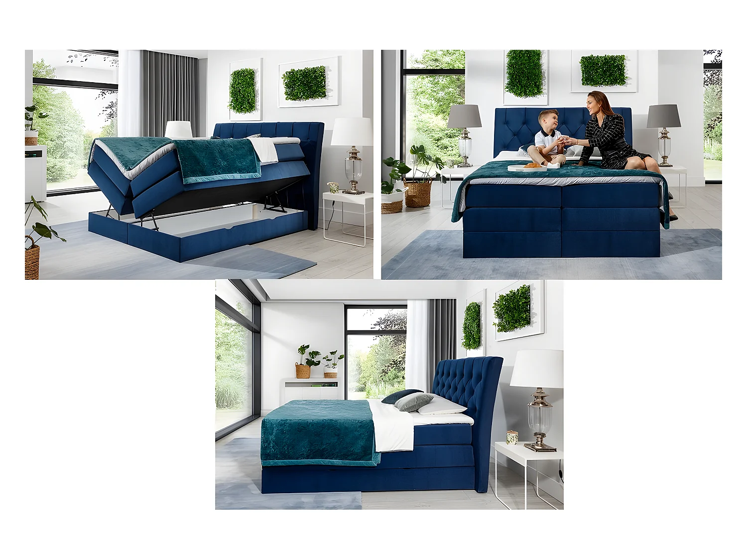 Ensemble boxspring complet tête de lit + sommiers + matelas + surmatelas MIRO tissu luxe gris - 160x200 cm