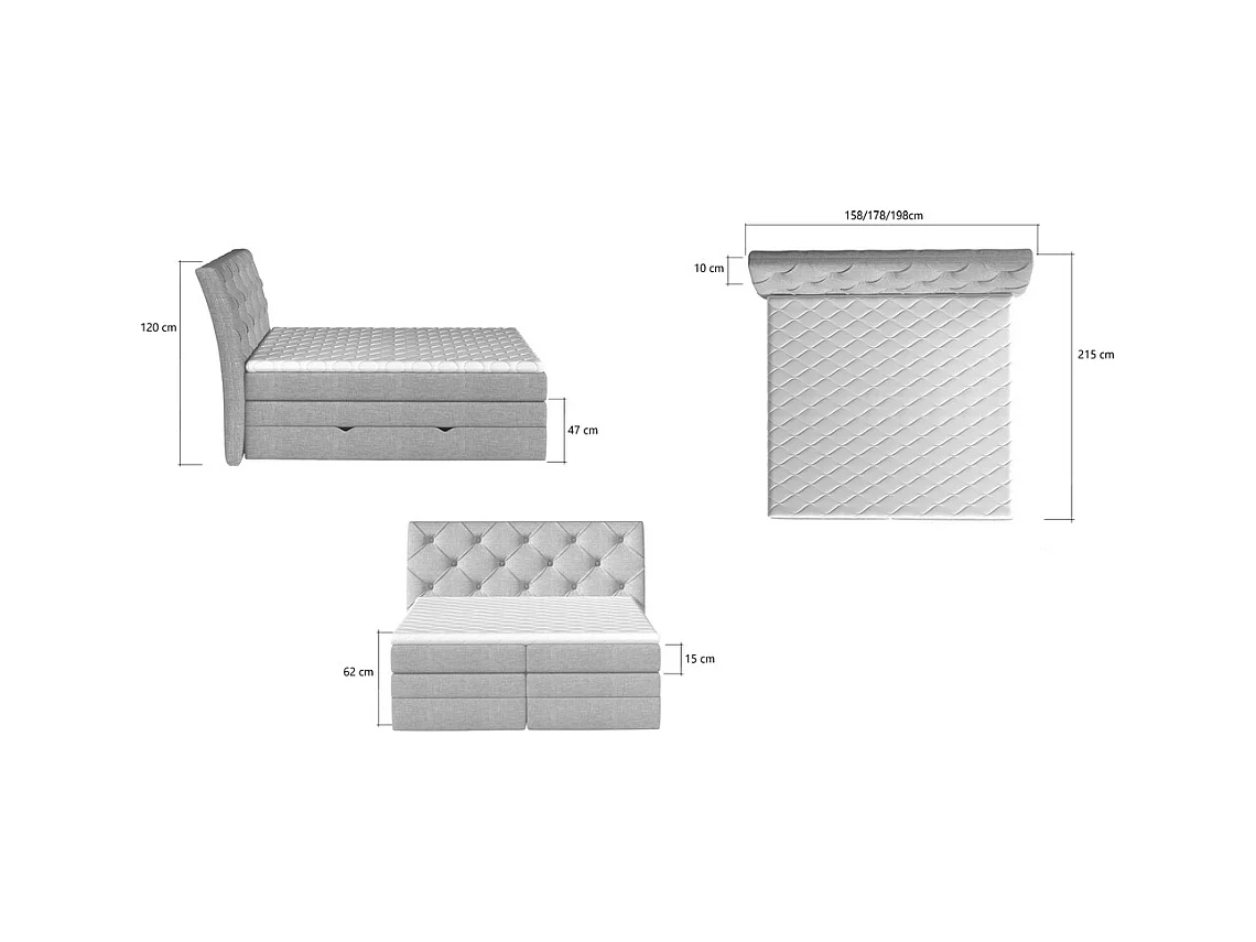 Ensemble boxspring complet tête de lit + sommiers + matelas + surmatelas MIRO tissu luxe noir - 180x200 cm