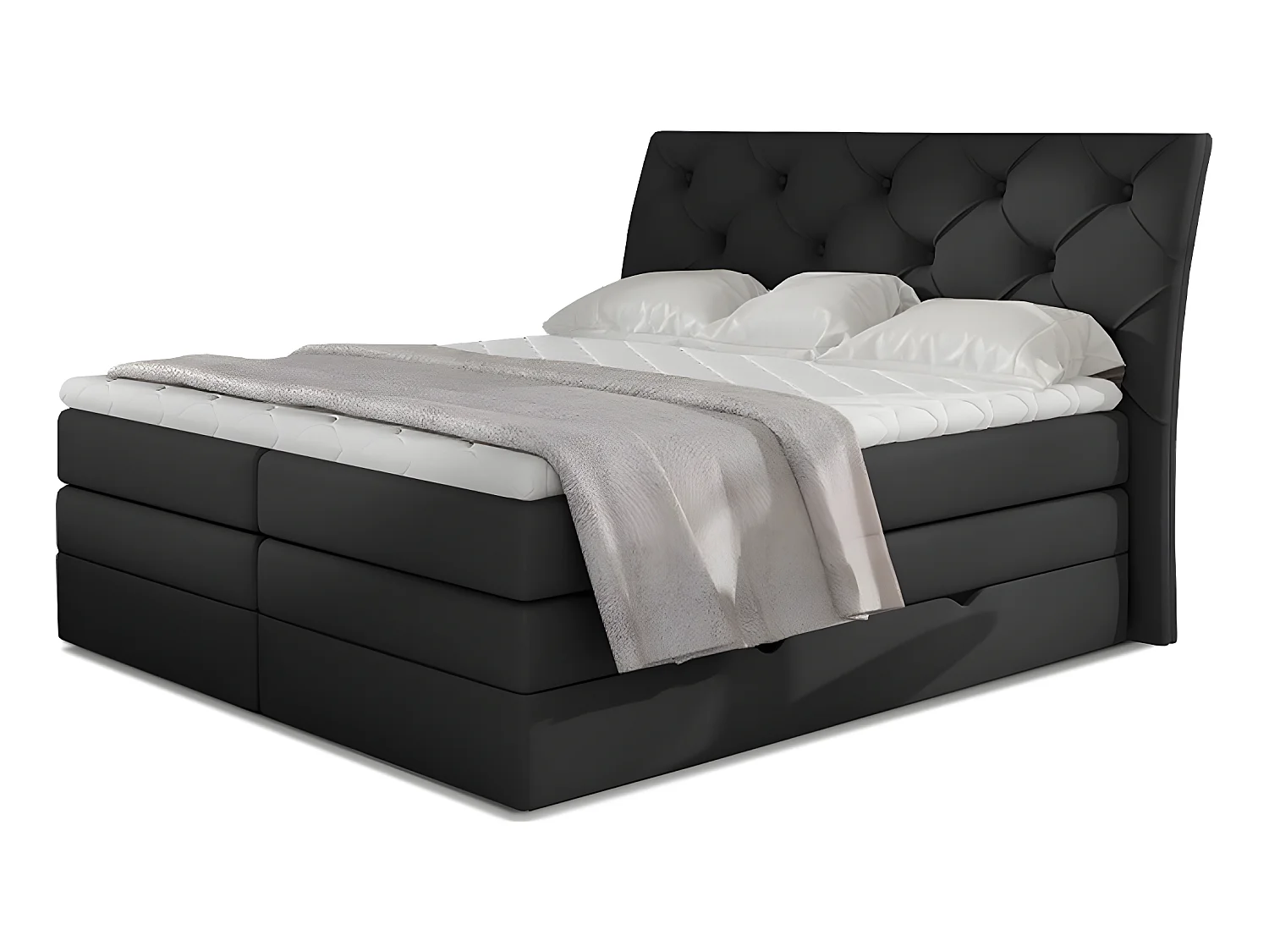 Ensemble boxspring complet tête de lit + sommiers + matelas + surmatelas MIRO en simili noir - 140x200 cm