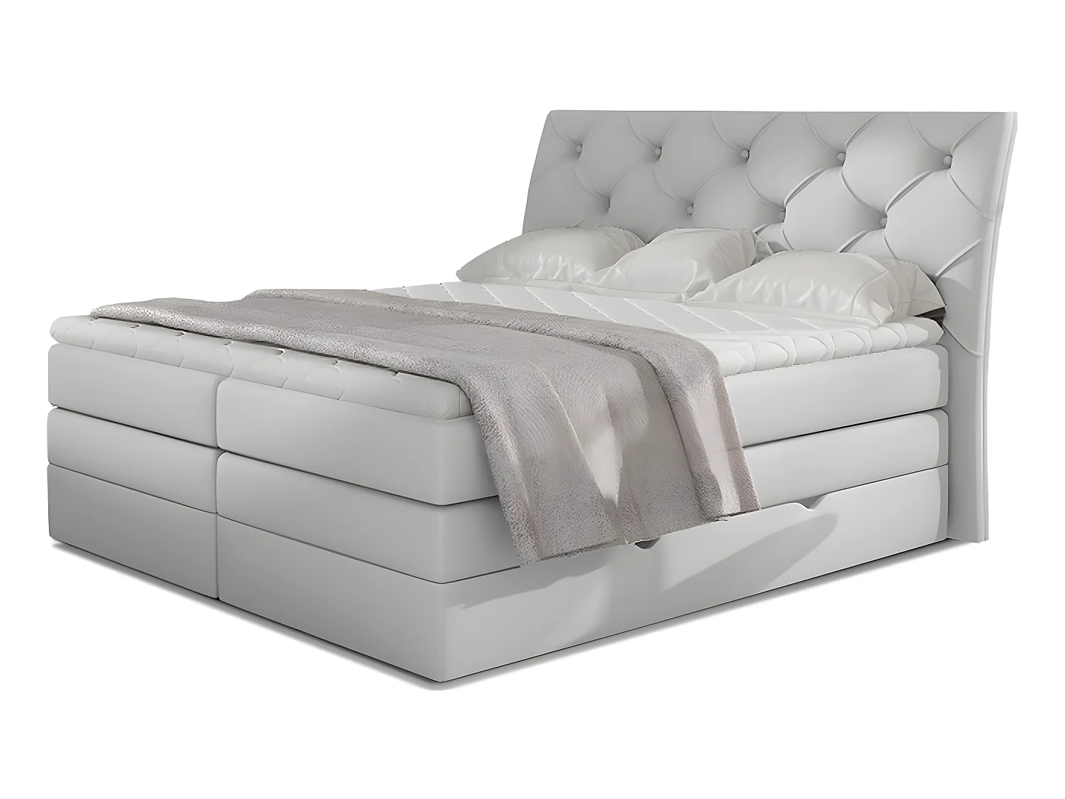 Ensemble boxspring complet tête de lit + sommiers + matelas + surmatelas MIRO en simili blanc - 160x200 cm