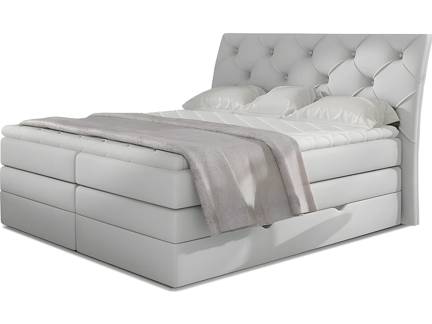 Ensemble boxspring complet tête de lit + sommiers + matelas + surmatelas MIRO en simili blanc - 160x200 cm