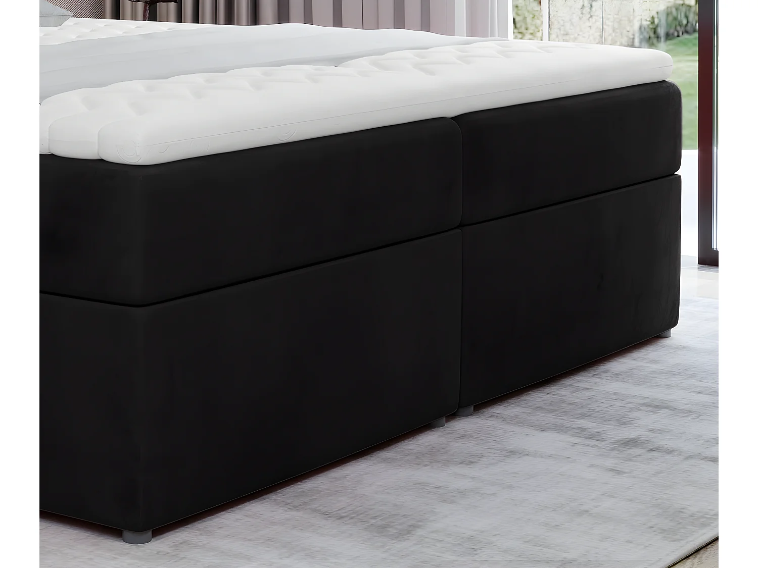 Ensemble boxspring complet tête de lit + sommiers + matelas + surmatelas IDYLLE - velours luxe noir - 140x200 cm