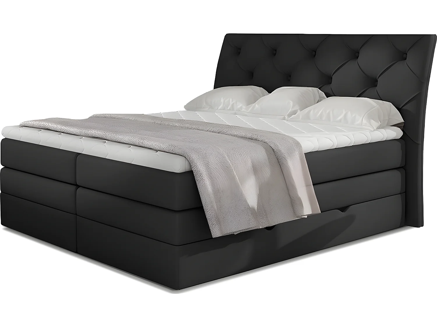 Ensemble boxspring complet tête de lit + sommiers + matelas + surmatelas MIRO en simili noir - 180x200 cm