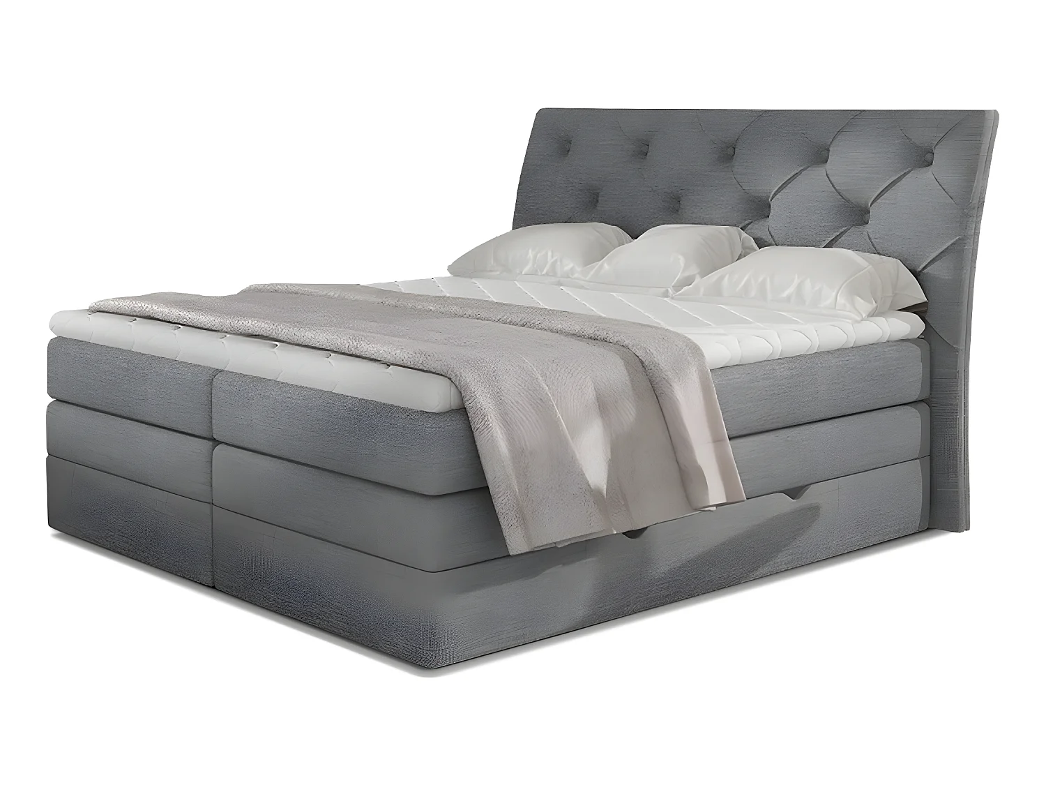 Ensemble boxspring complet tête de lit + sommiers + matelas + surmatelas MIRO tissu luxe gris - 180x200 cm