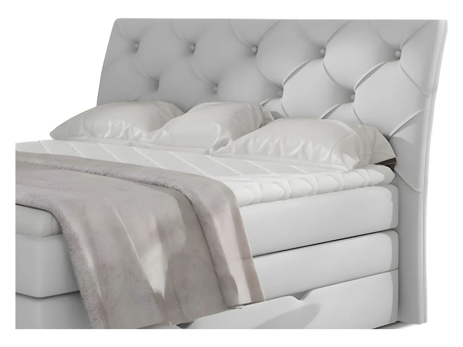 Ensemble boxspring complet tête de lit + sommiers + matelas + surmatelas MIRO en simili blanc - 180x200 cm