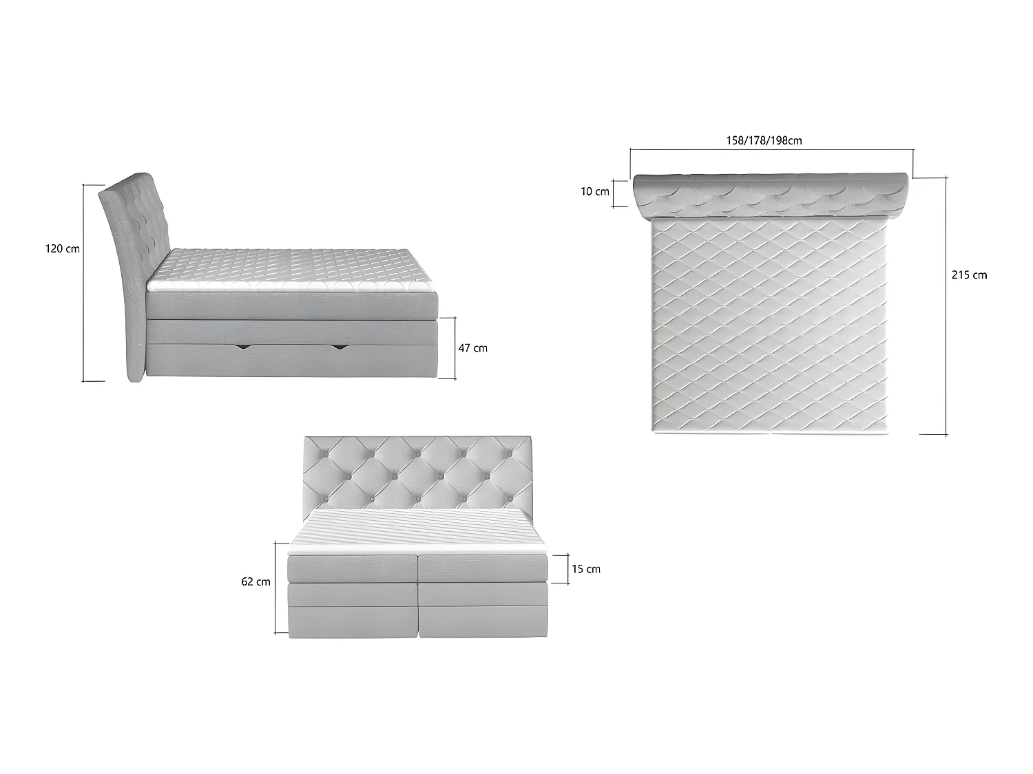 Ensemble boxspring complet tête de lit + sommiers + matelas + surmatelas MIRO en simili blanc - 180x200 cm