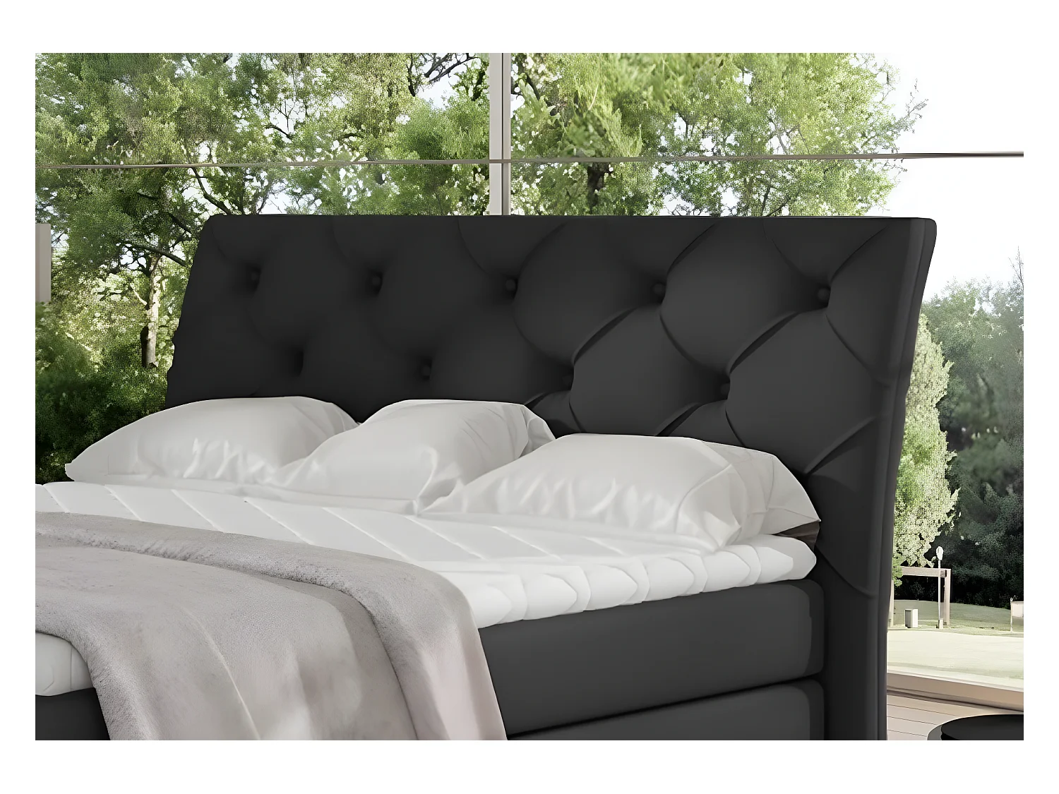 Ensemble boxspring complet tête de lit + sommiers + matelas + surmatelas MIRO en simili noir - 160x200 cm