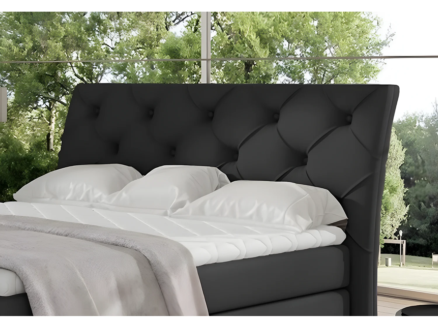 Ensemble boxspring complet tête de lit + sommiers + matelas + surmatelas MIRO en simili noir - 160x200 cm