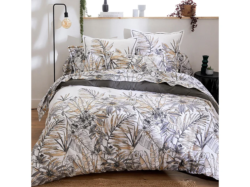 Parure de lit 260x240 cm coton SUMATRA gris Fusain 3 pièces