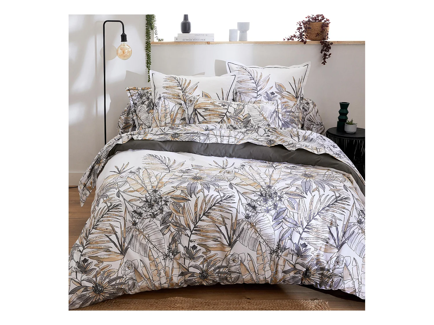 Parure de lit 300x240 cm coton SUMATRA gris Fusain 3 pièces