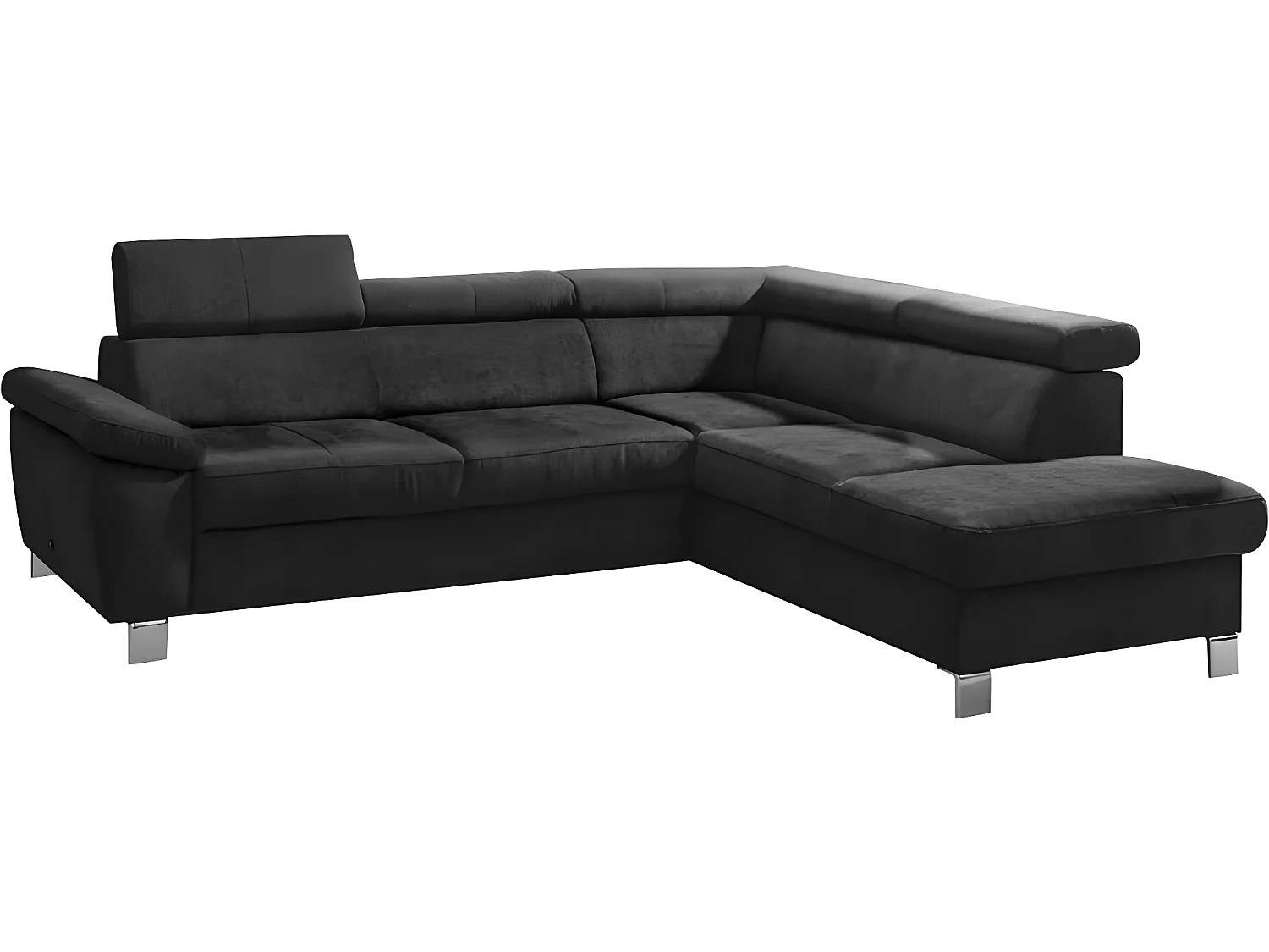 Canapé d'angle en tissu velours luxe 5 places LUGO noir, angle droit