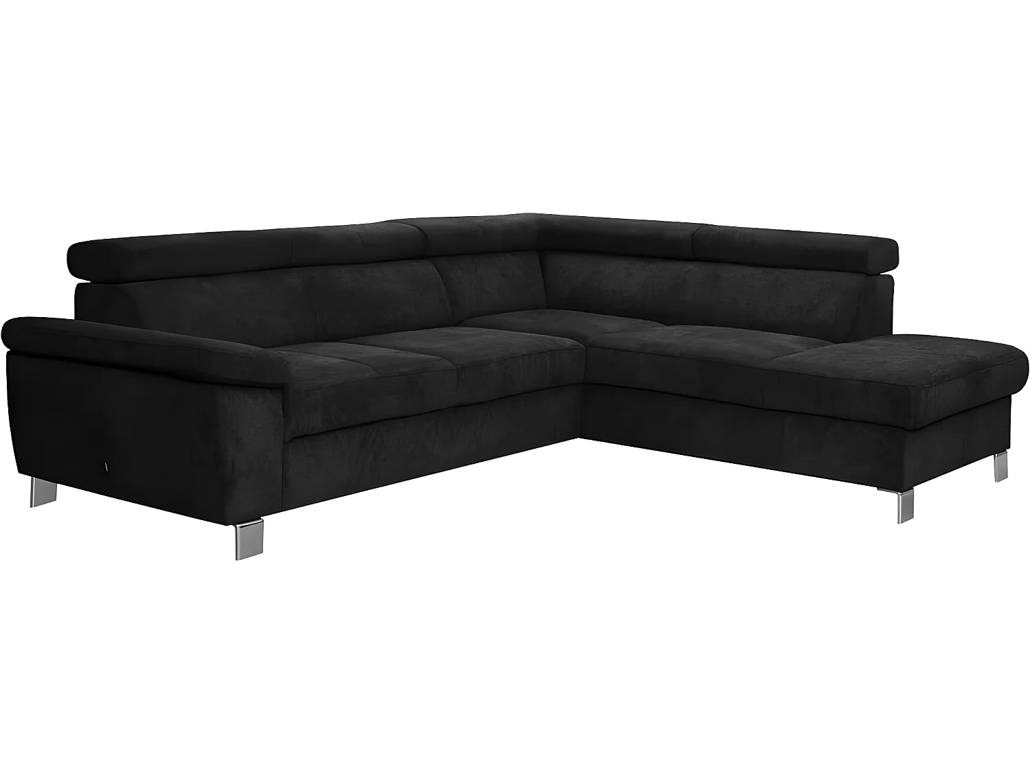 Canapé d'angle en tissu velours luxe 5 places LUGO noir, angle droit