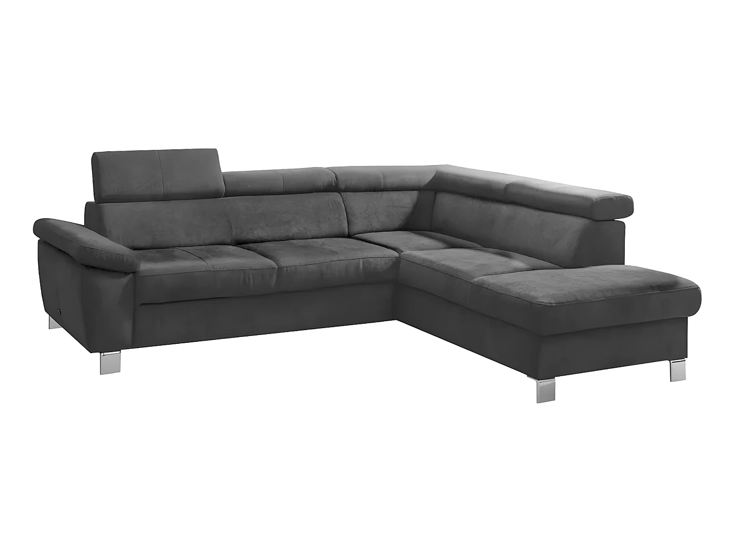 Canapé d'angle en tissu velours luxe 5 places LUGO gris foncé, angle droit