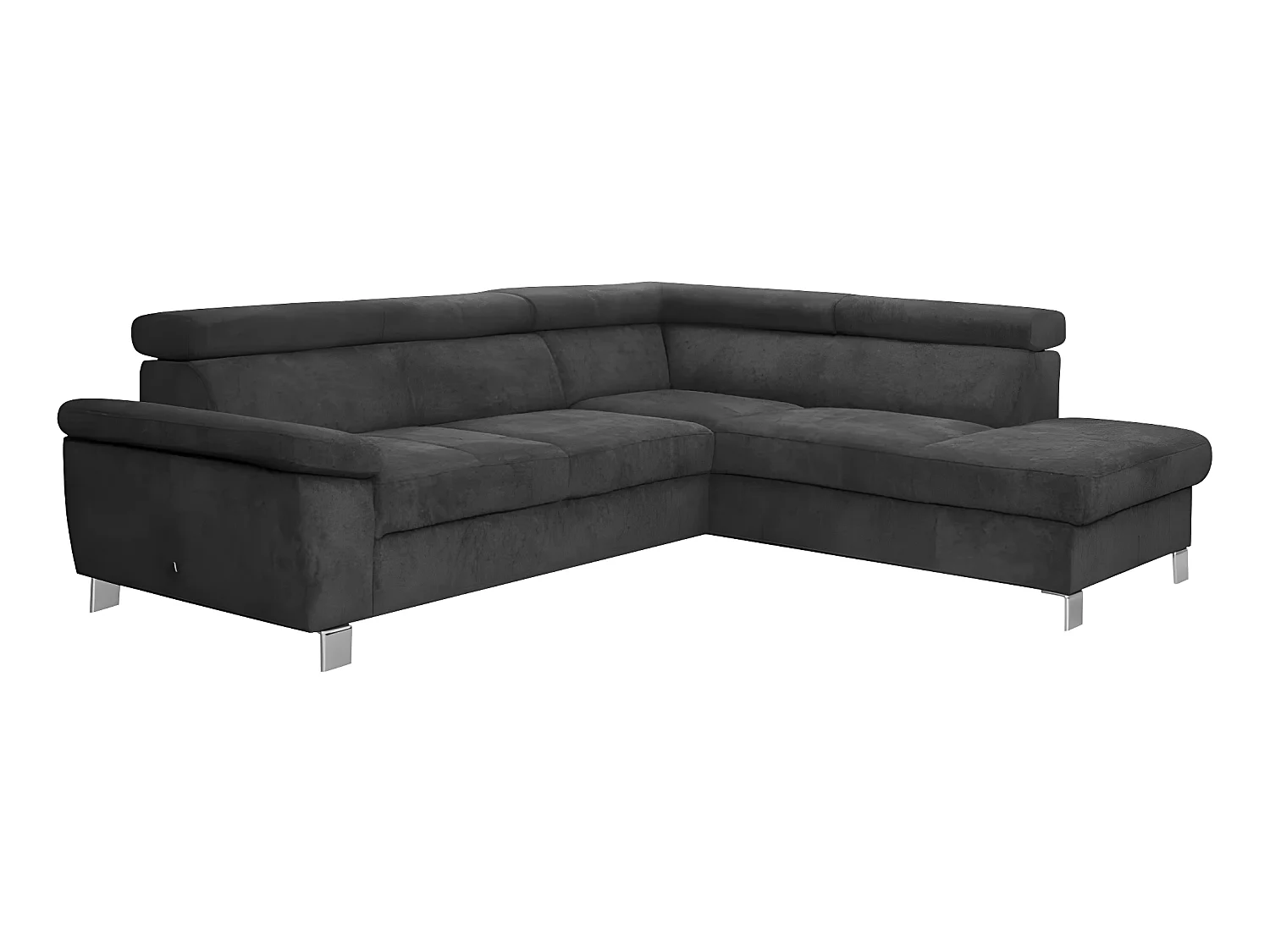 Canapé d'angle en tissu velours luxe 5 places LUGO gris foncé, angle droit