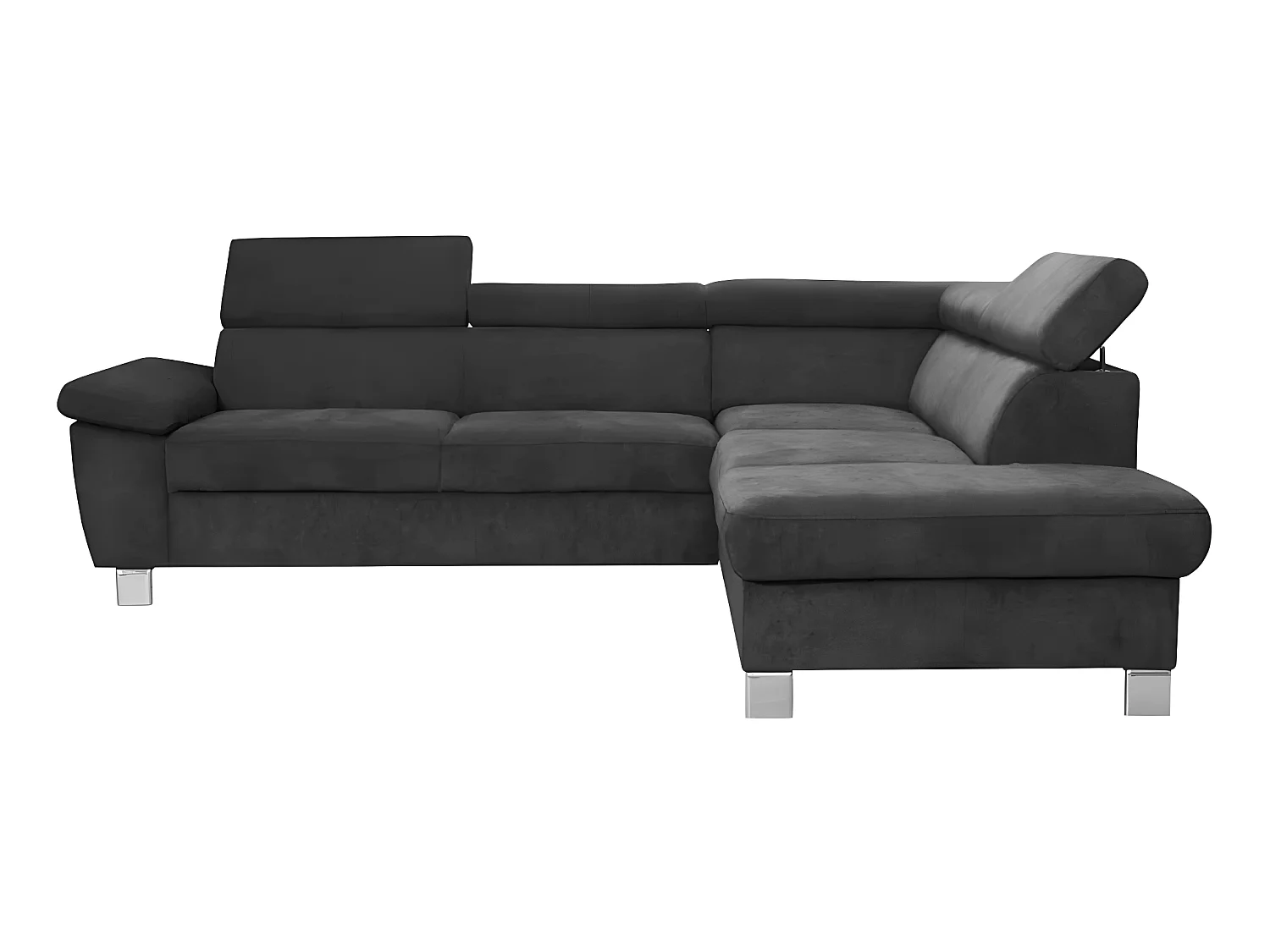 Canapé d'angle en tissu velours luxe 5 places LUGO gris foncé, angle droit