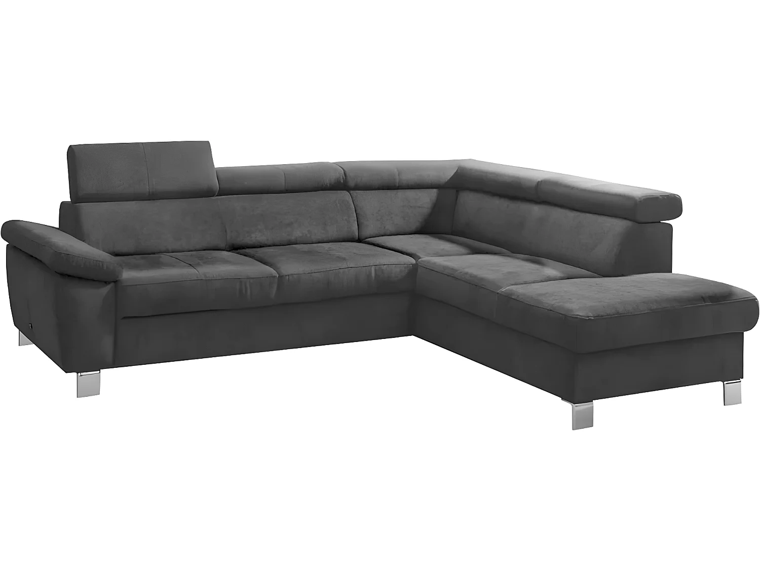 Luxe 5-zits fluwelen hoekbank LUGO donkergrijs, rechte hoek